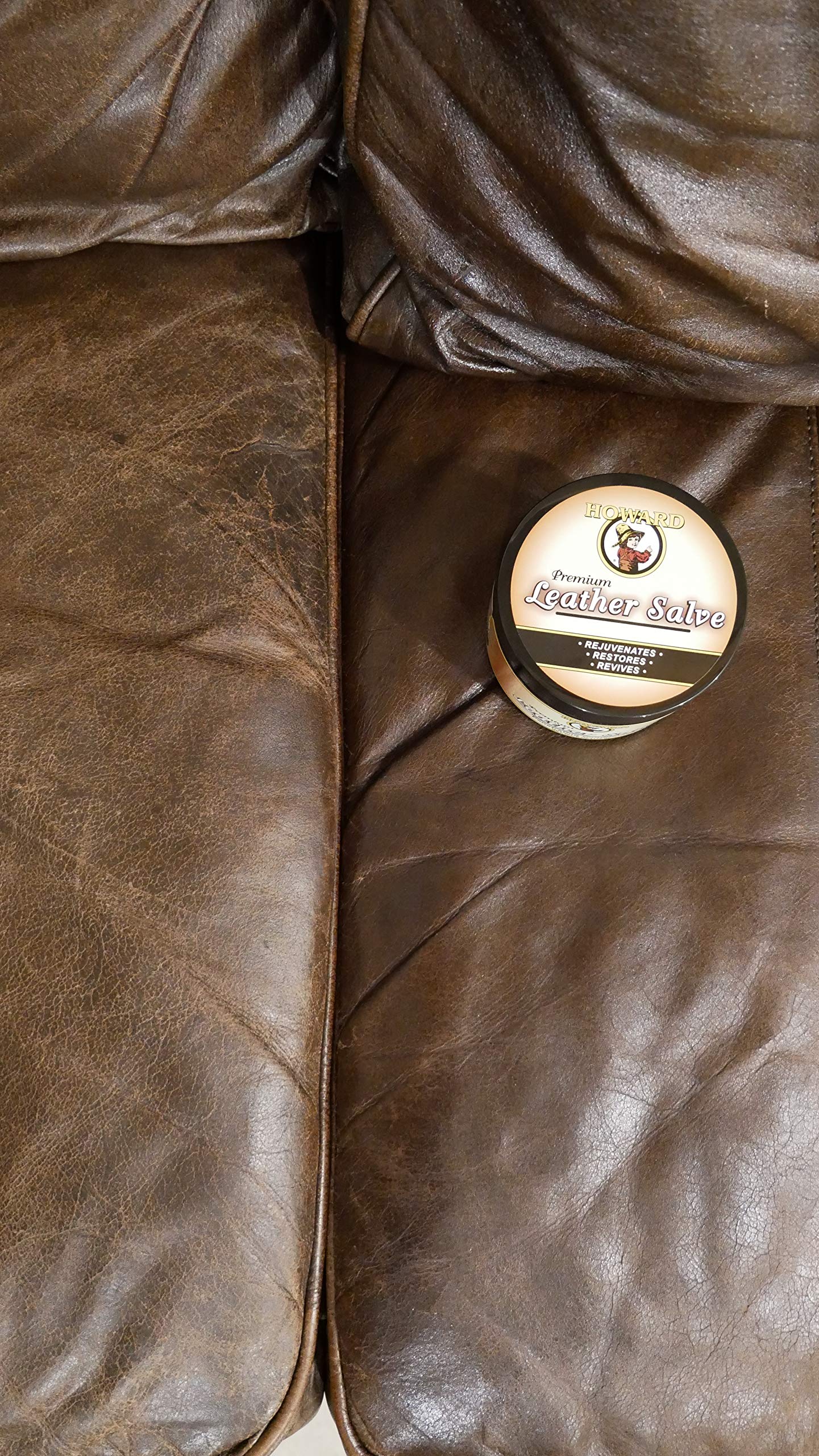 Howard Premium Leather Salve: Rejuvenates, Penetrates, Preserves, Protects, & Revives Dried-Out Smooth Leather. Natural Salve, No Greasy Or Sticky Residue. Ideal For Leather, Couches, Shoes, & More