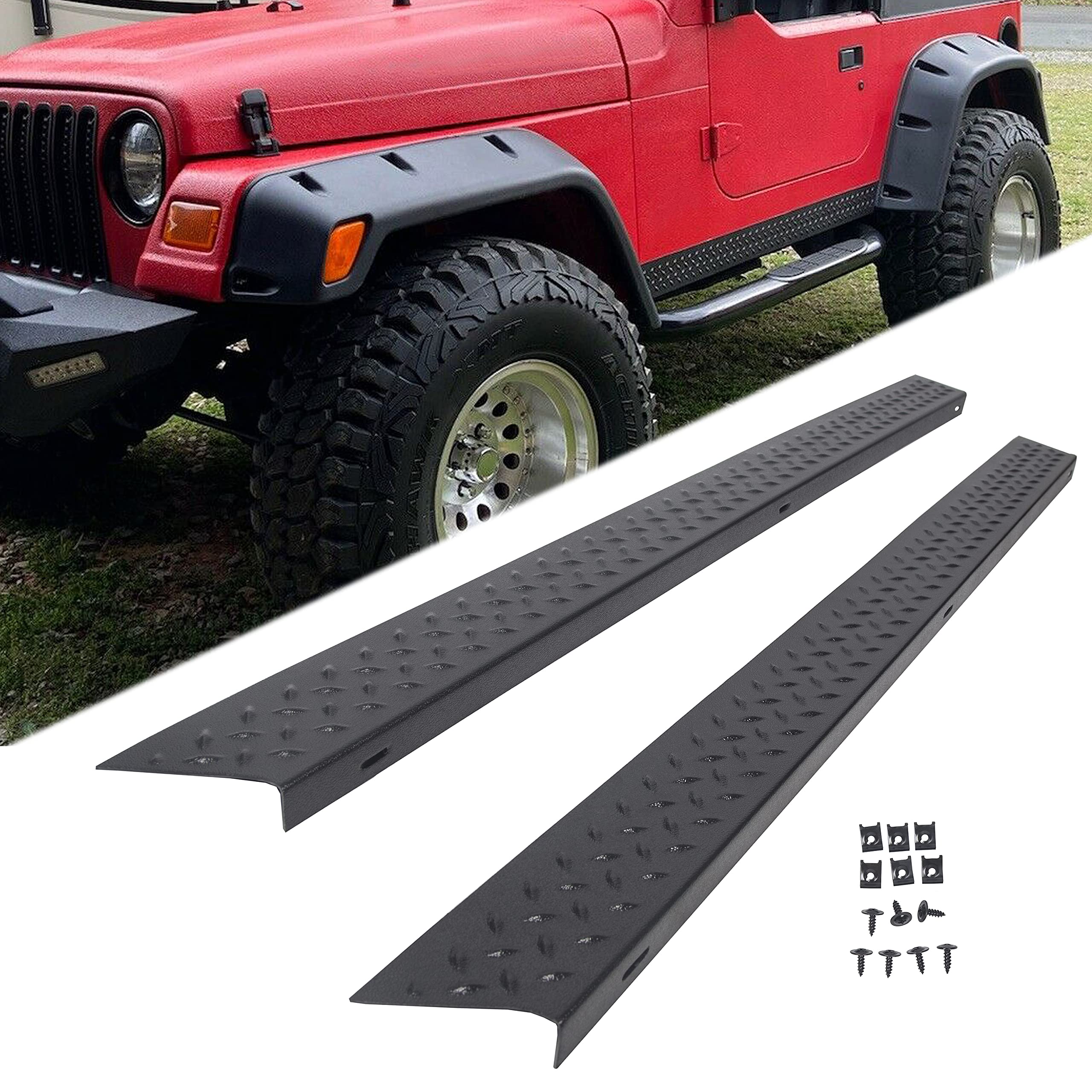 7Blacksmiths Side Body Armor Rocker Panel Compatible With 1997-2006 Jeep Tj Wrangler Diamond Plate Kit Replacement For 11650.05