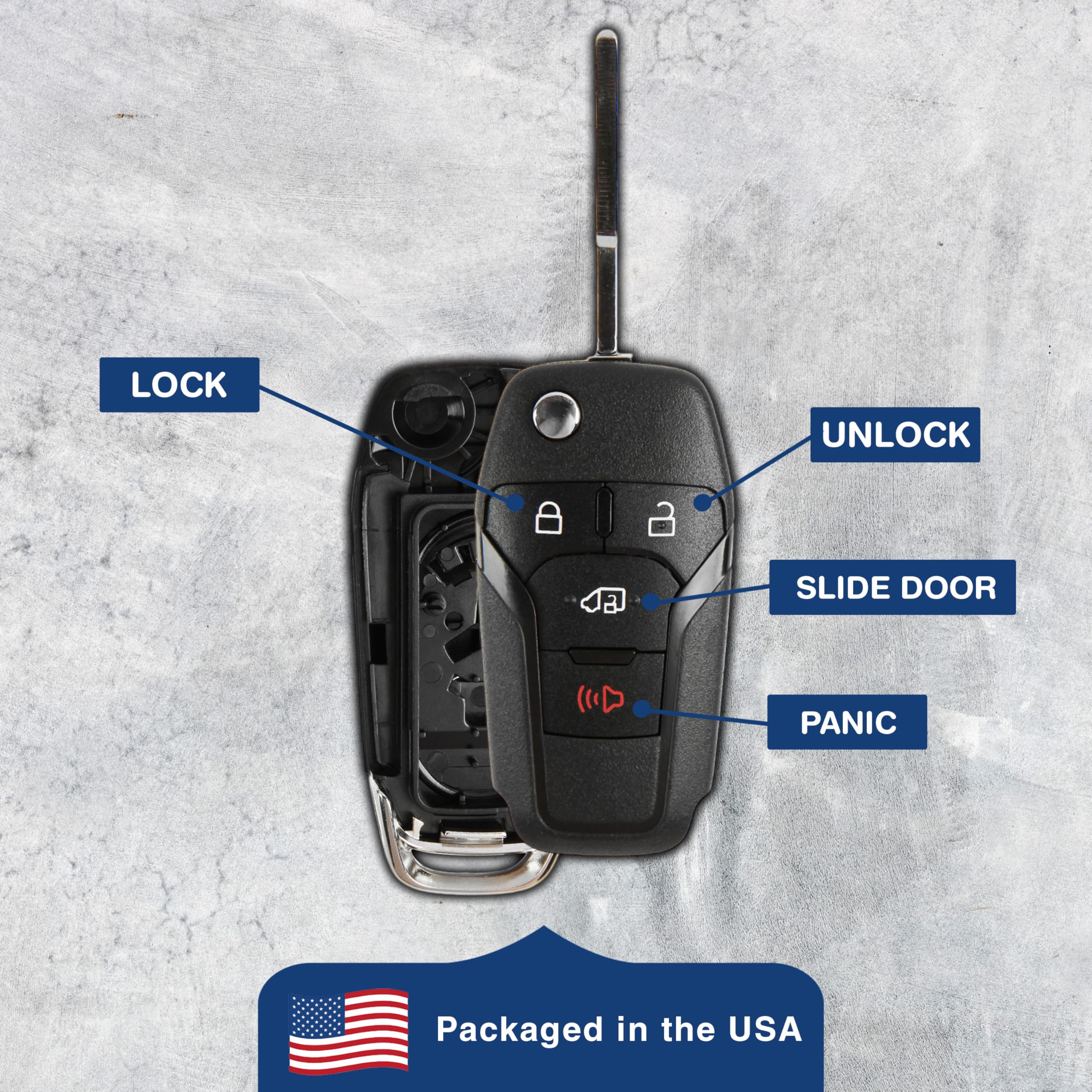 2X KeylessOption Key Fob Cover Case Replacement for 2019 2020 Ford Transit Connect Remote Shell, 4-Button N5F-A08TAA, No Programming Required