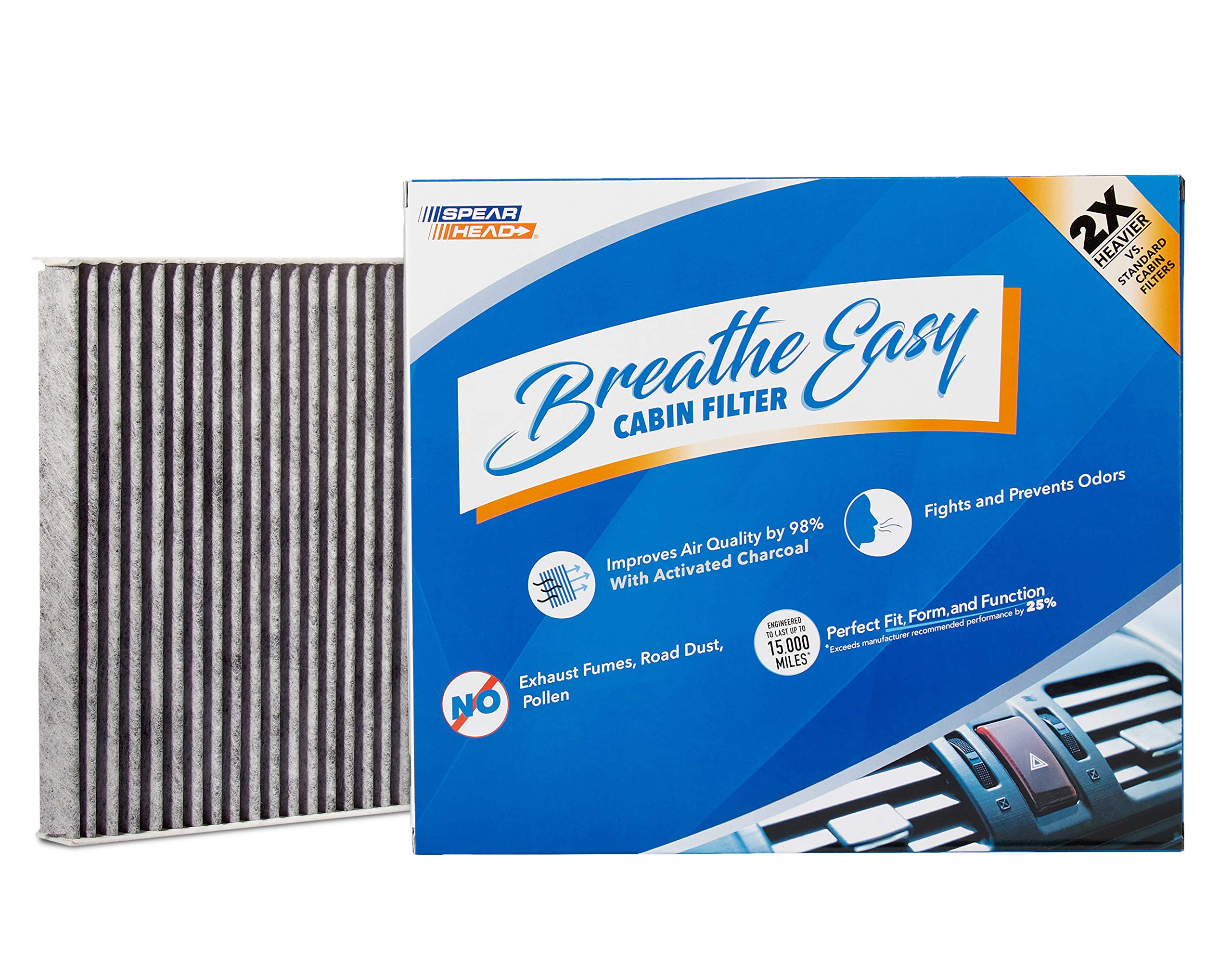 Spearhead Odor Defense Breathe Easy Ac & Heater Cabin Filter | Fits 2010 Santa Fe, 2011-15 Sorento Like Oem | Up To 25% Longer L