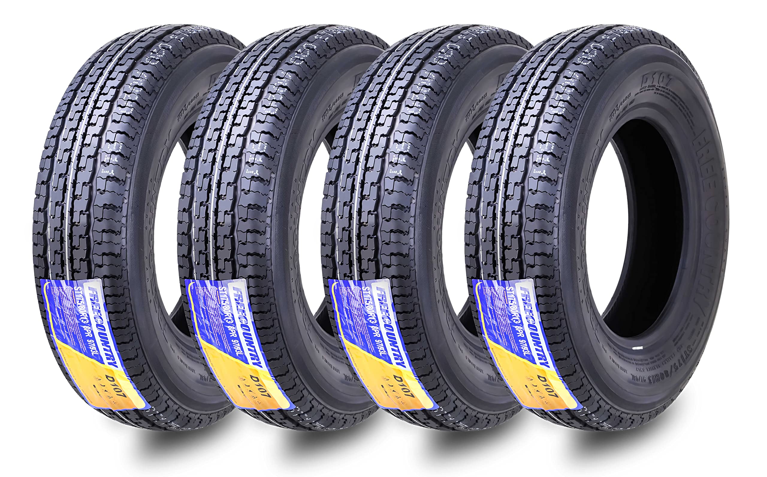 Grand Ride Set 4 Free Country Trailer Tires St175/80R13 8 Ply Load Range D Steel Belted Radail W/Featured Scuff Guard 11134