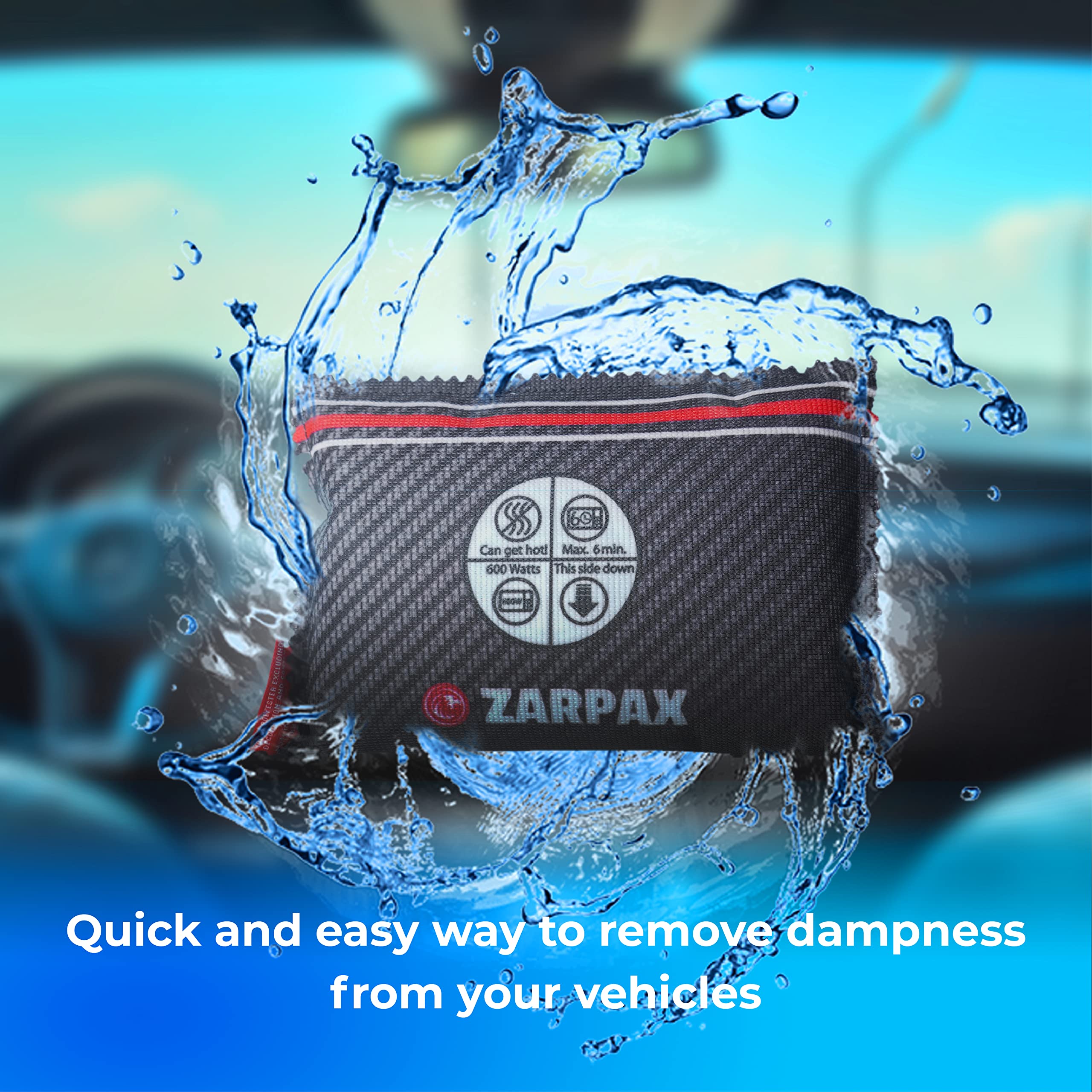 ZARPAX Car Dehumidifier Bag 2 pack | Absorbs Moisture, Damp, & Condensation on Windscreens & Car Interior | 100% Leakproof | Reu