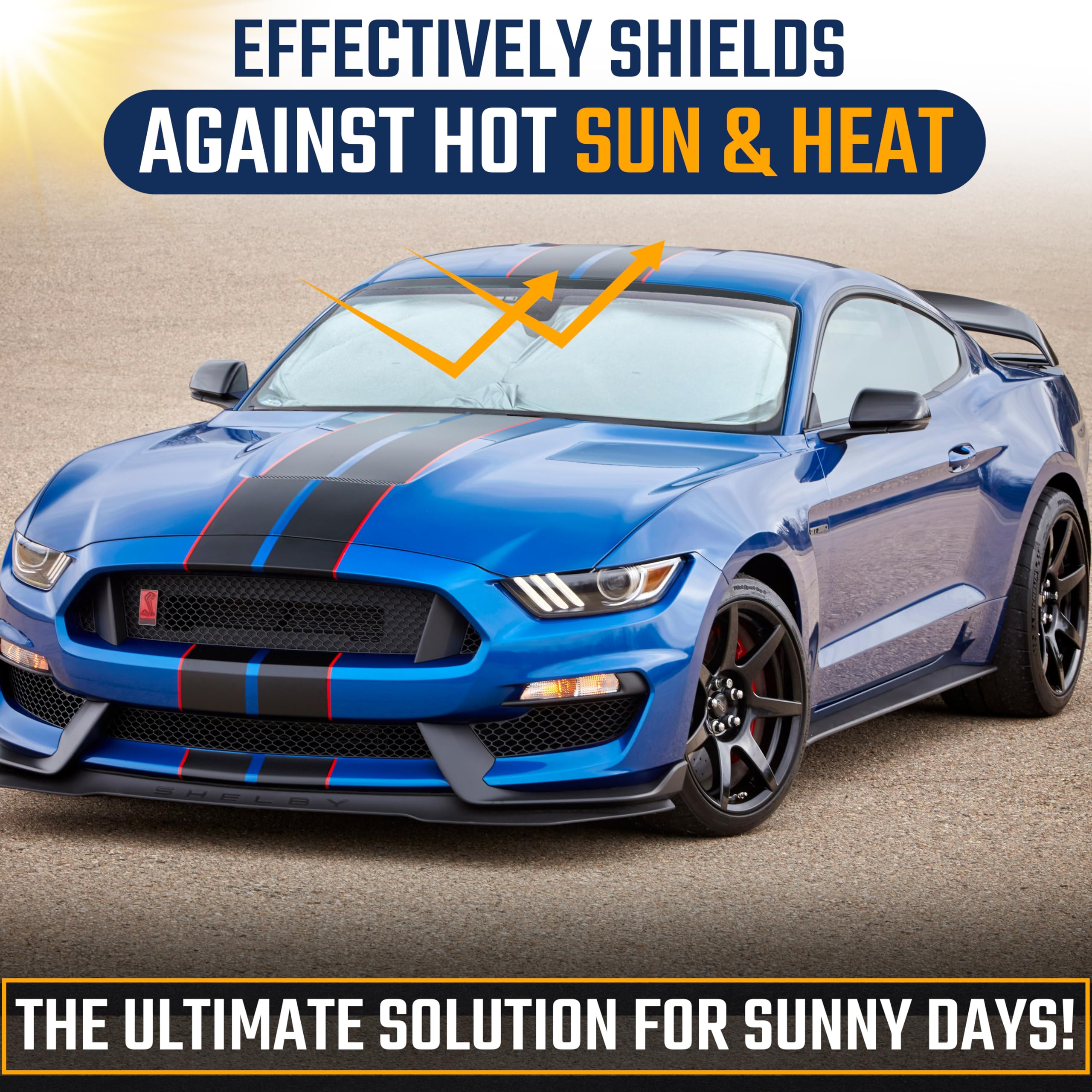 Econour Sun Shade for Car Windshield, Foldable Sun Blocker for Car, Truck, SUV Automotive Interior Sun Protection, Reflective Shade Keeps Your Vehicle Interior Cool (Small (59' x 29'))