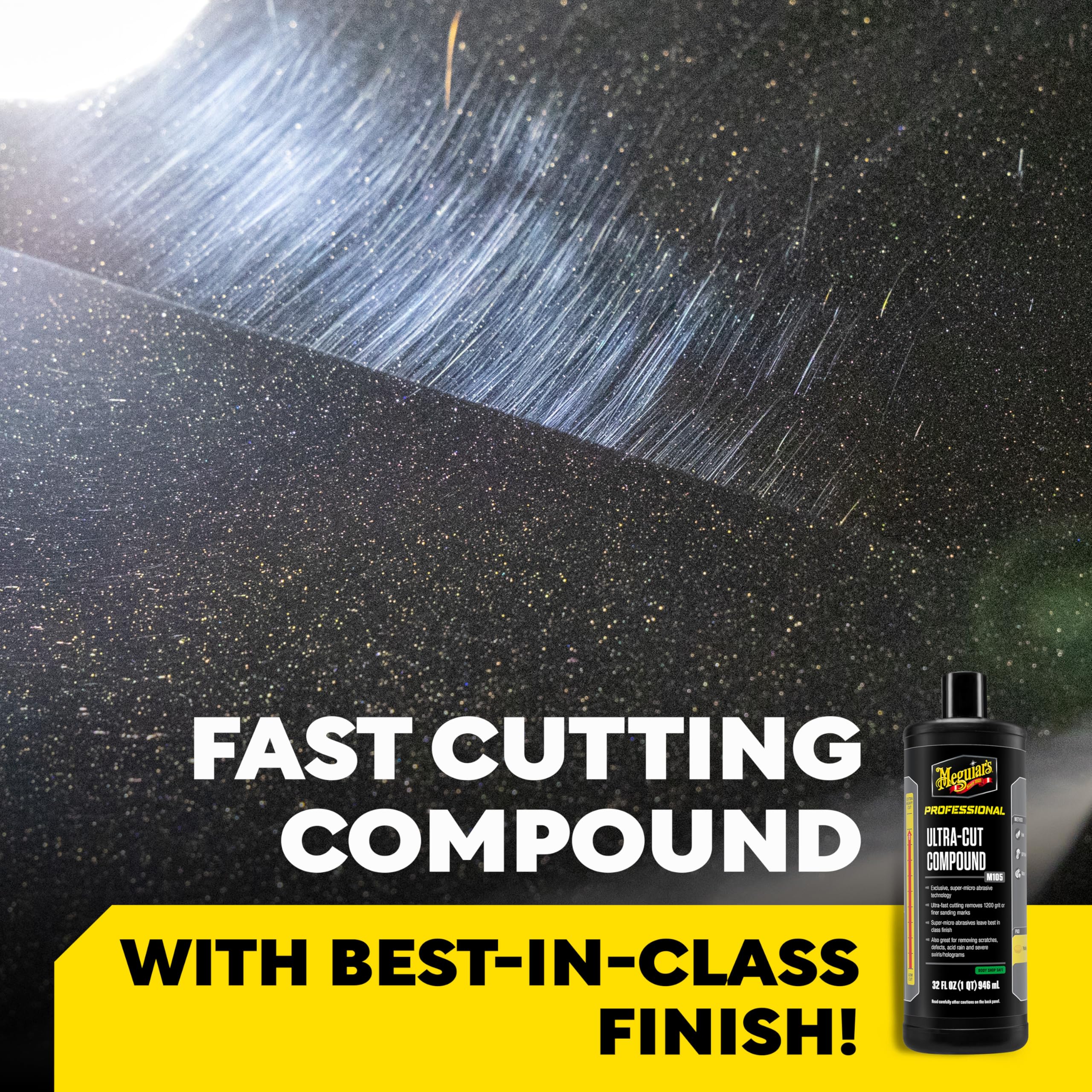 Meguiar’S M105 Mirror Glaze Ultra-Cut Compound, Ultra-Fast Cutting Compound For Cars, Remove Sanding Marks With Our Exclusive Super-Micro Abrasive Technology, 32 Oz.