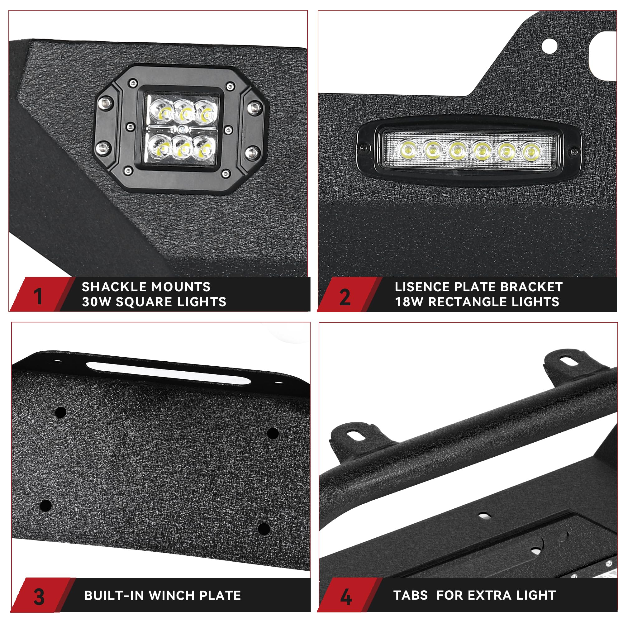 Ledkingdomus Front Bumper Compatible With 07-18 Jeep Wrangler Jk & Unlimited Rock Crawler Bumper With 4X Led Lights W/Winch Plat