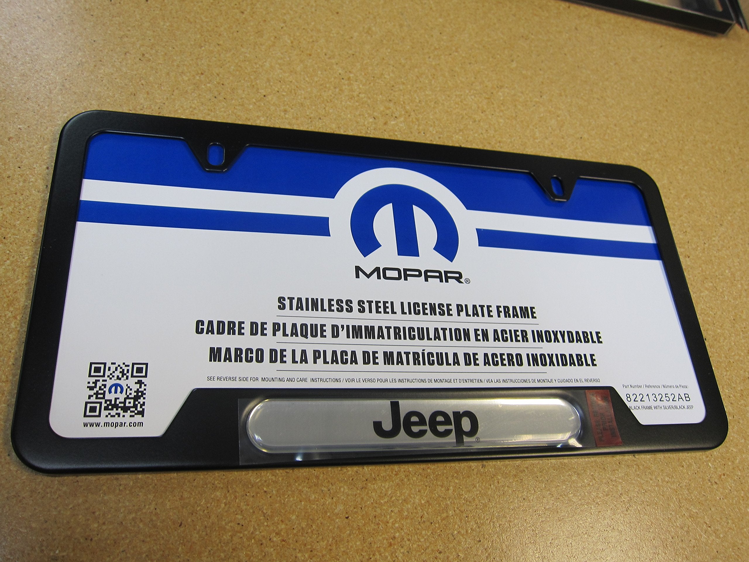 Mopar 82213252Ab License Plate Frame License Plate Frame, Satin Black, Two Top Holes, Jeep Brand Logo. Fits All Jeep Vehicles