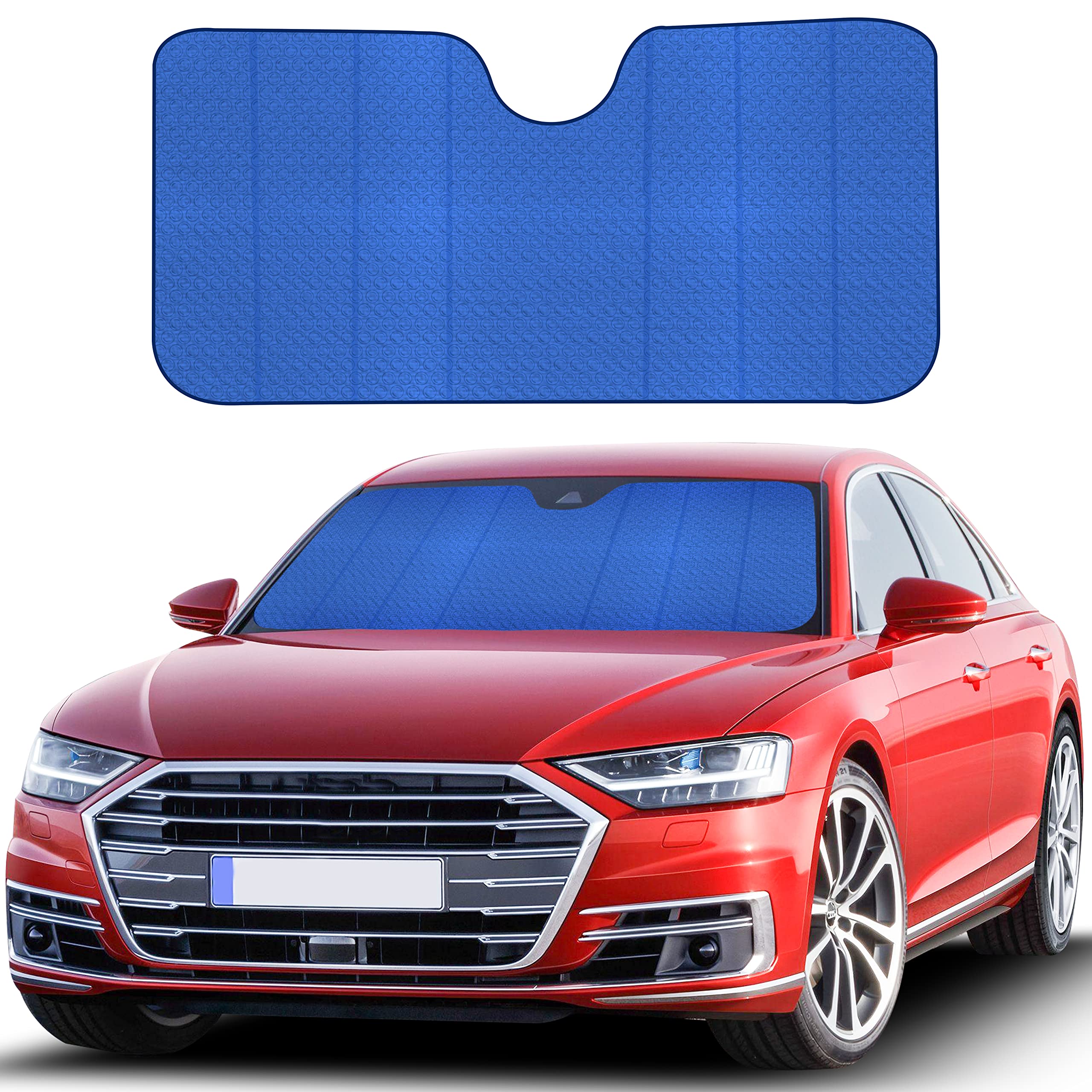 Econour Accordion Windshield Sun Shade (Blue) | Reflective Car Window Shades For Front Window Keeps Sun And Heat Out | Sun Visor For Car Windshield Controls Car Interior Temperature | 58 X 28 Inches