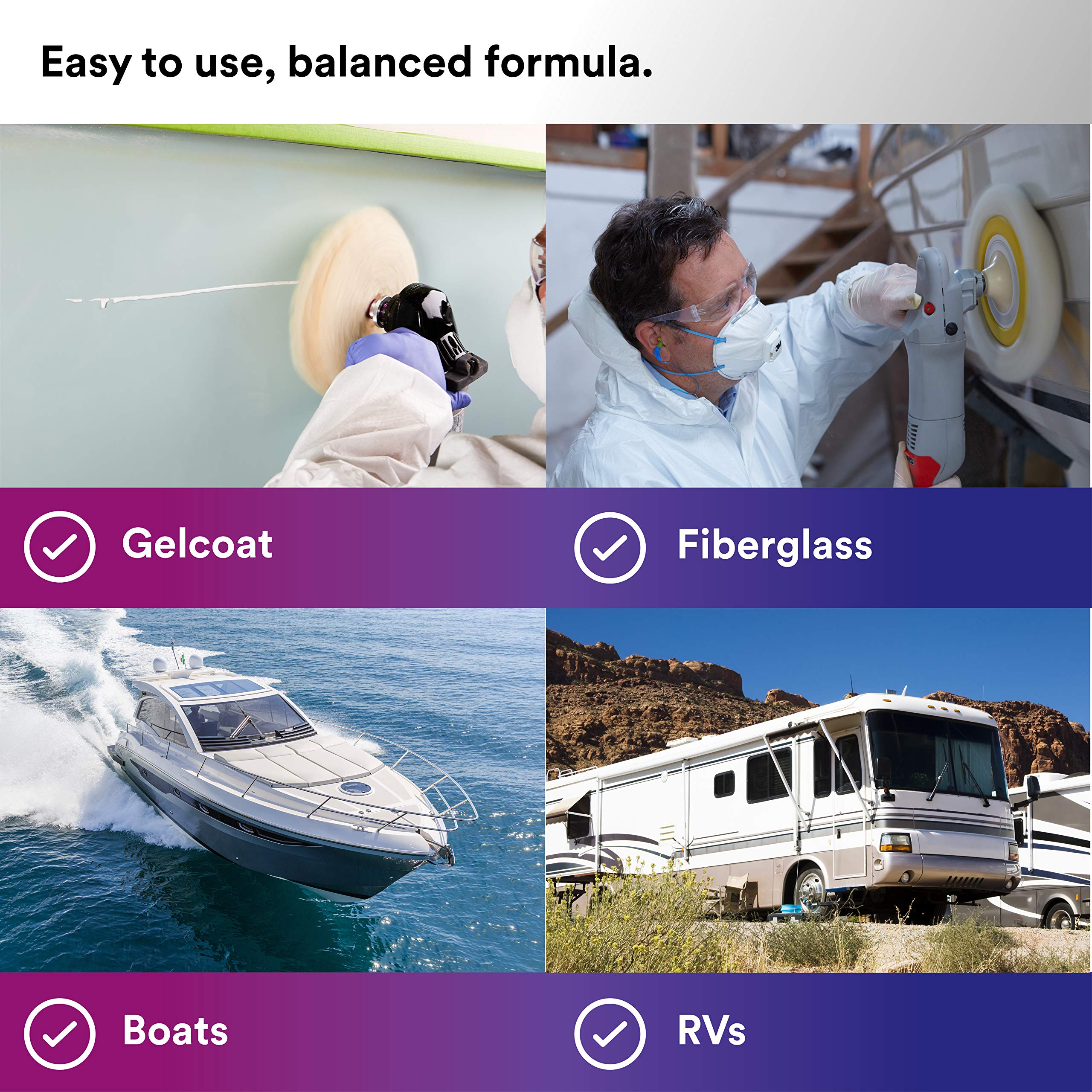 3M Perfect-It Gelcoat Medium Cutting Compound + Wax, 36106, 1 Quart, One-Step Process, P1500 And Finer Scratches, Fiberglass Oxidation Remover For Boats And Rvs