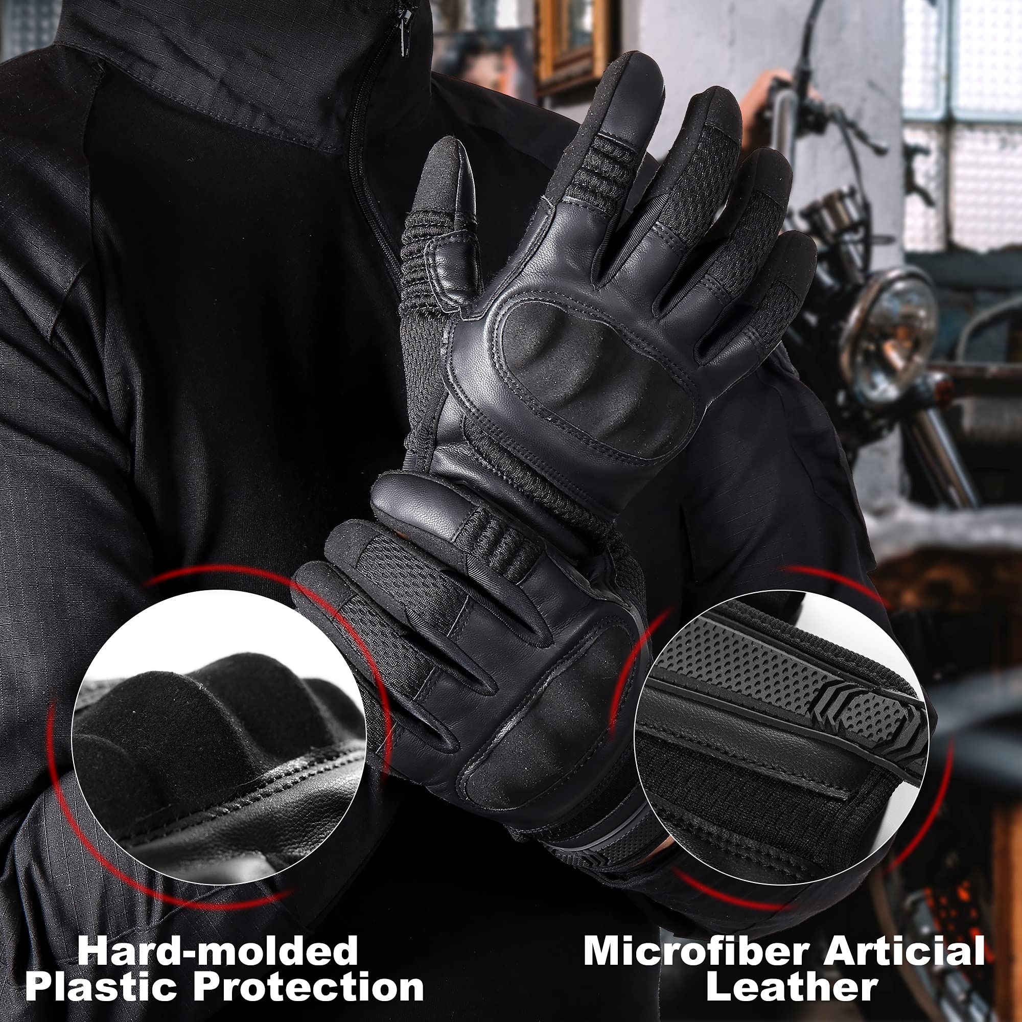 Axbxcx Touch Screen Full Finger Gloves For Motorcycles Cycling Motorbike Atv Bike Camping Climbing Hiking Work Outdoor Sports Men Women Black S