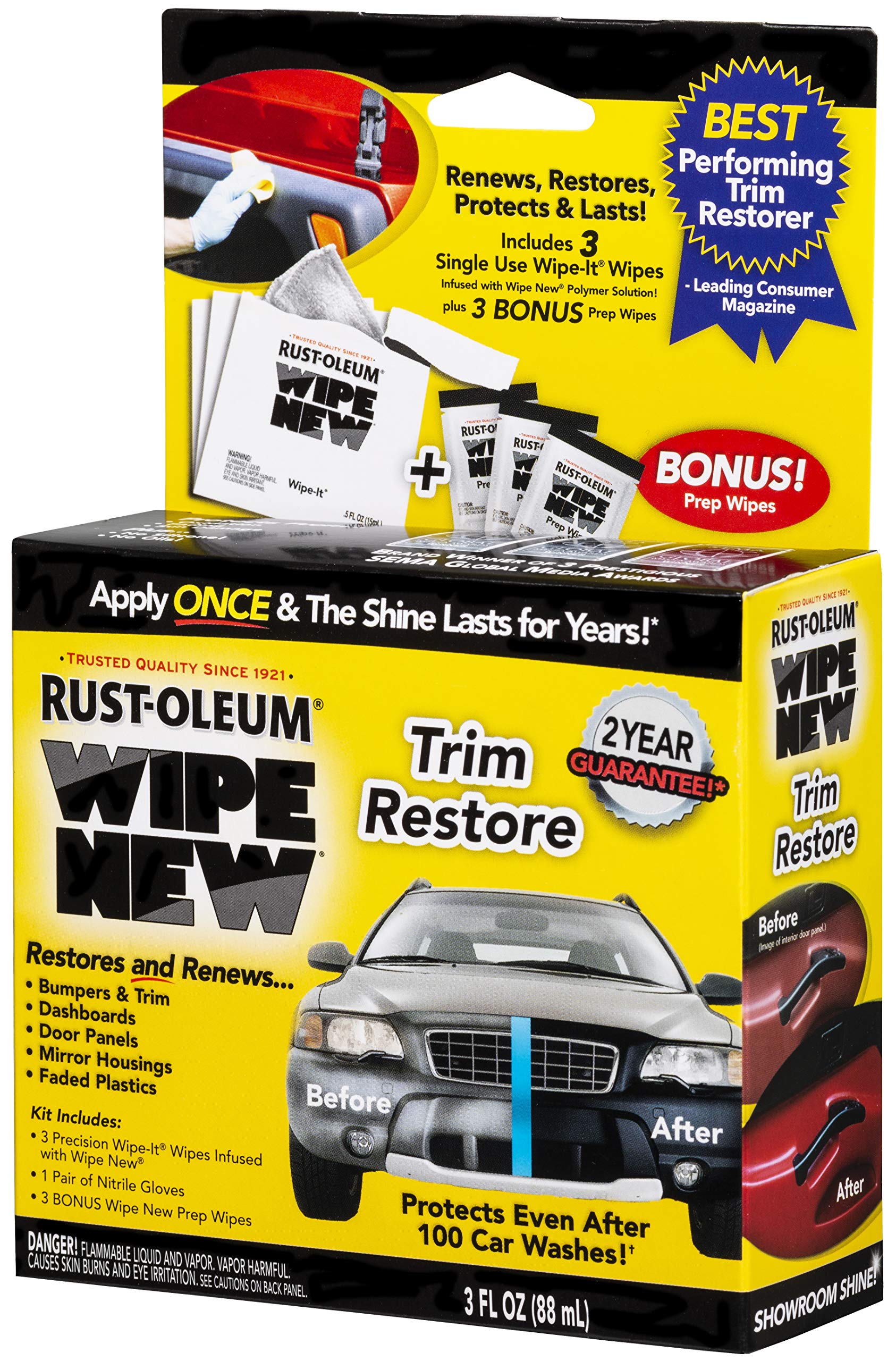 Wipe New Trim Kit, 3 oz. Clear Coating for Rust Protection, Revitalizes and Restores Surfaces, Ideal for Automotive and Home Use