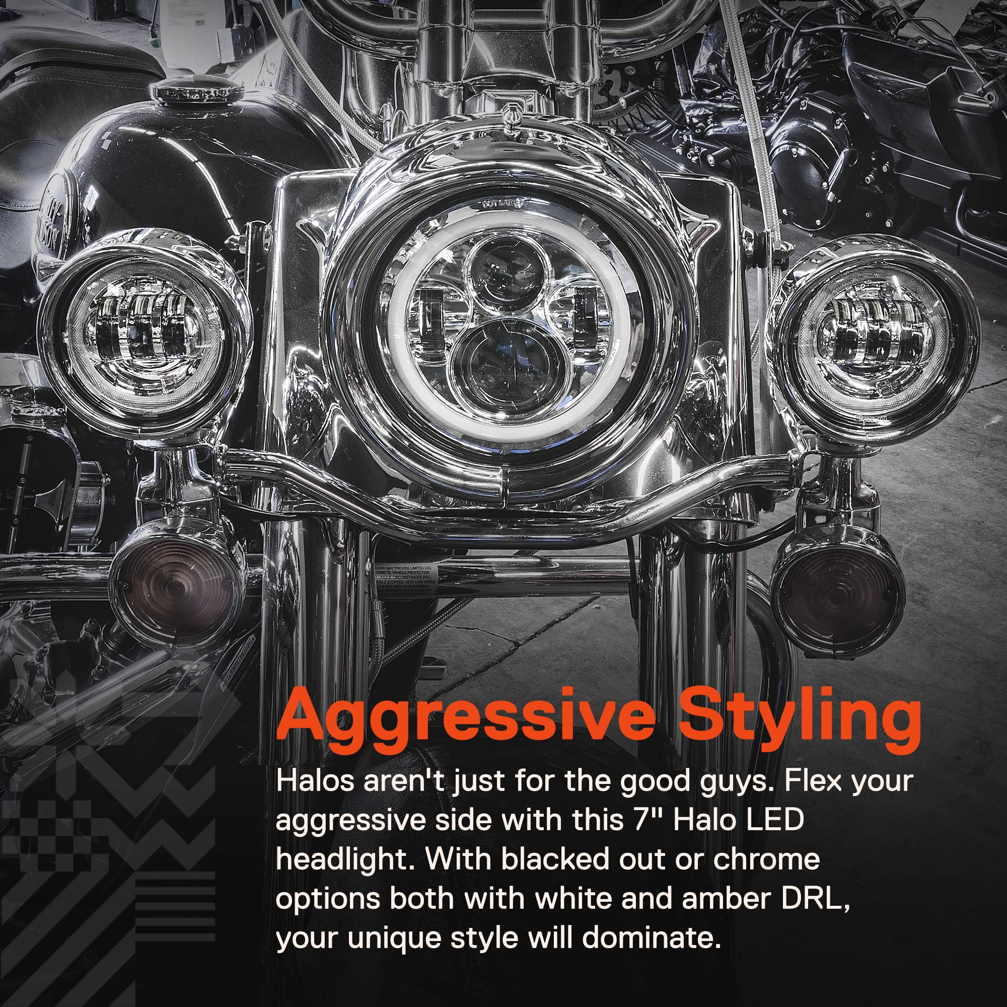 TRUE MODS 7'' LED Headlight/4.5'' Passing Light for Harley Davidson + Mounting Bracket [Chrome-Finish] [HALO DRL] [4500/1440 LM]