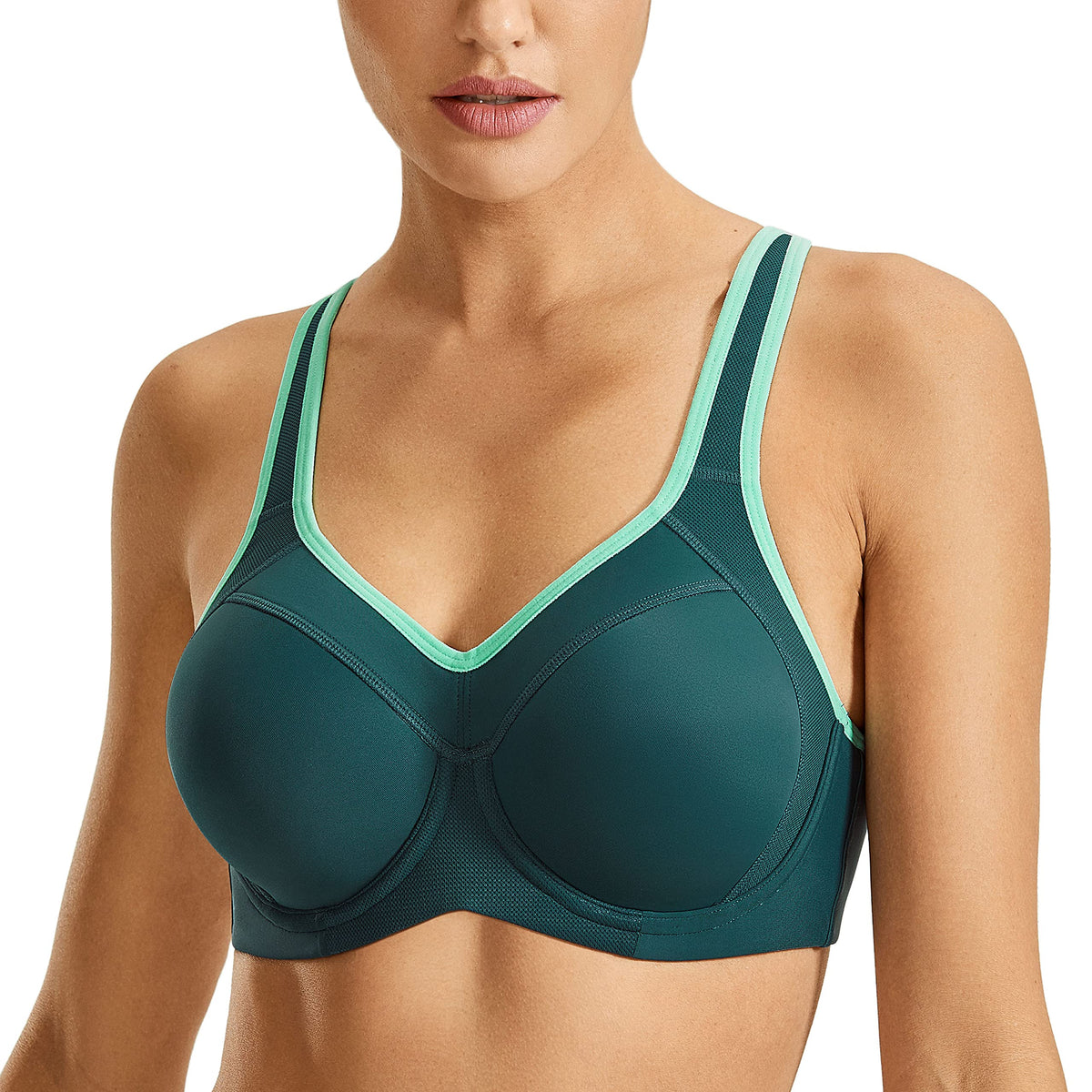 Syrokan Womens Full Support High Impact Racerback Lightly Lined Underwire Sports Bra Spruce Green 40E