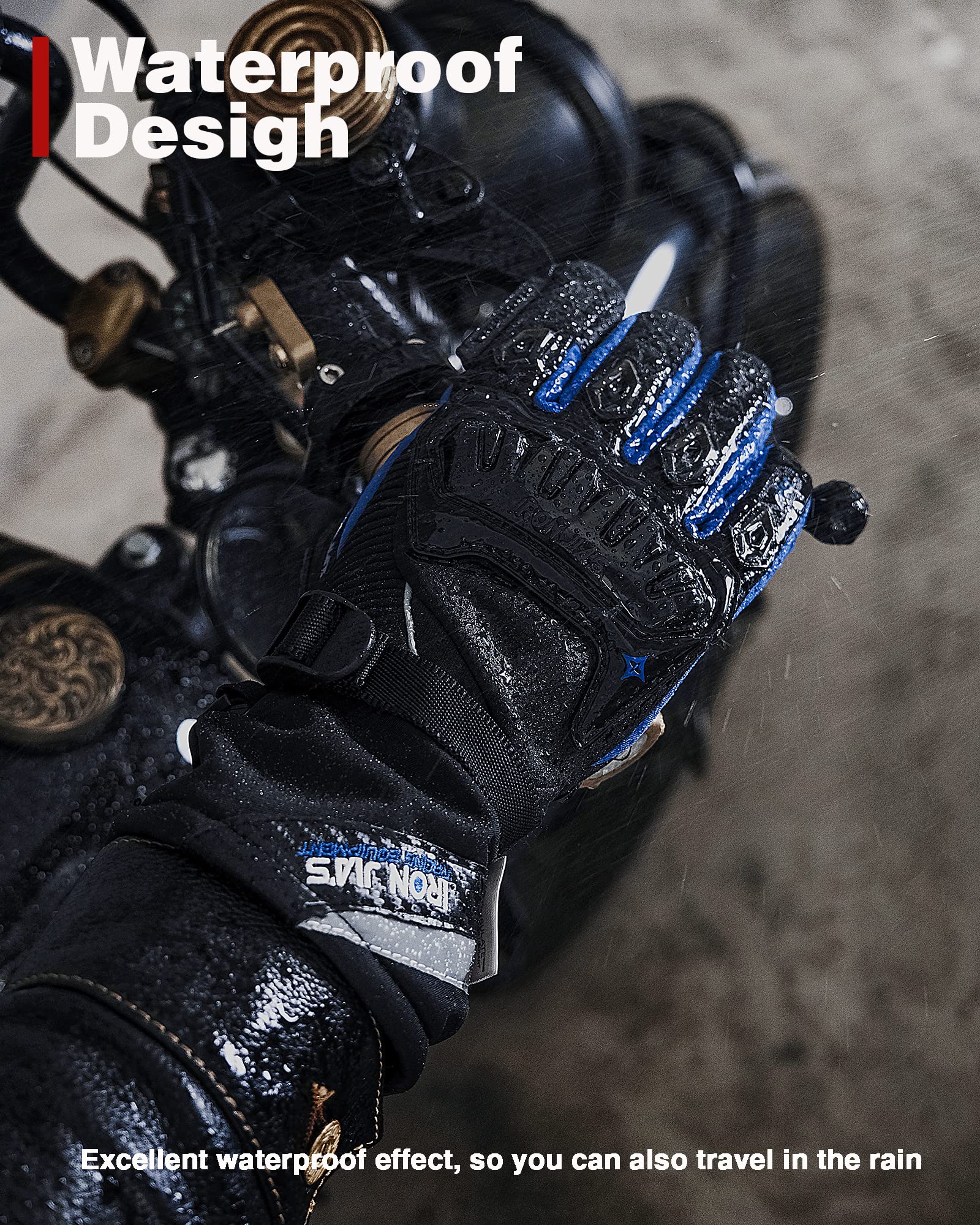 Iron Jia'S Motorcycle Gloves Winter Warm Touch Screen Waterproof Windproof Protective Clothing (Blue, Xl)