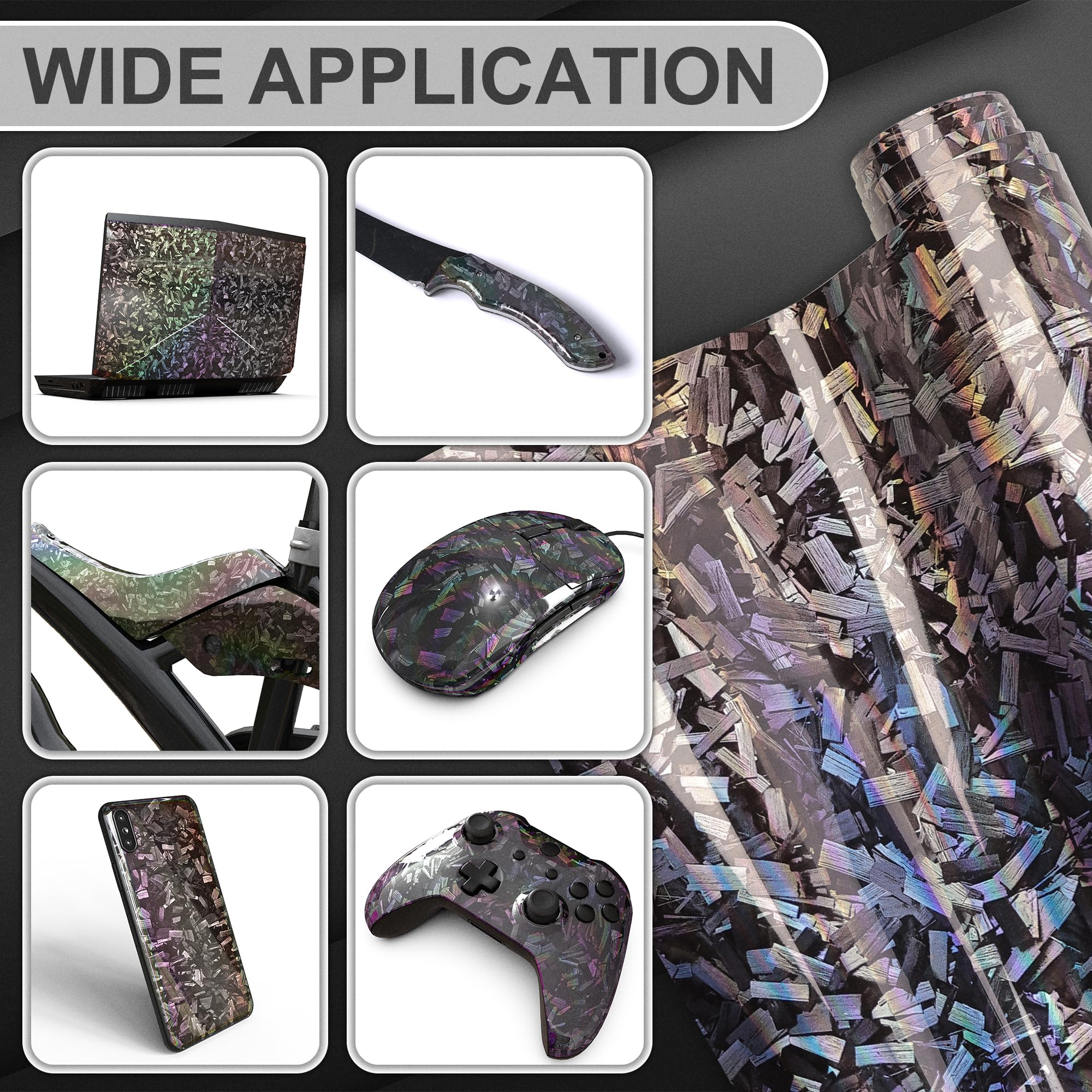 Lypumso Holographic Forged Carbon Fiber Vinyl Wraps, Silver Rainbow Laser Vinyl Wraps For Cars, High Gloss Exterior Interior Dec