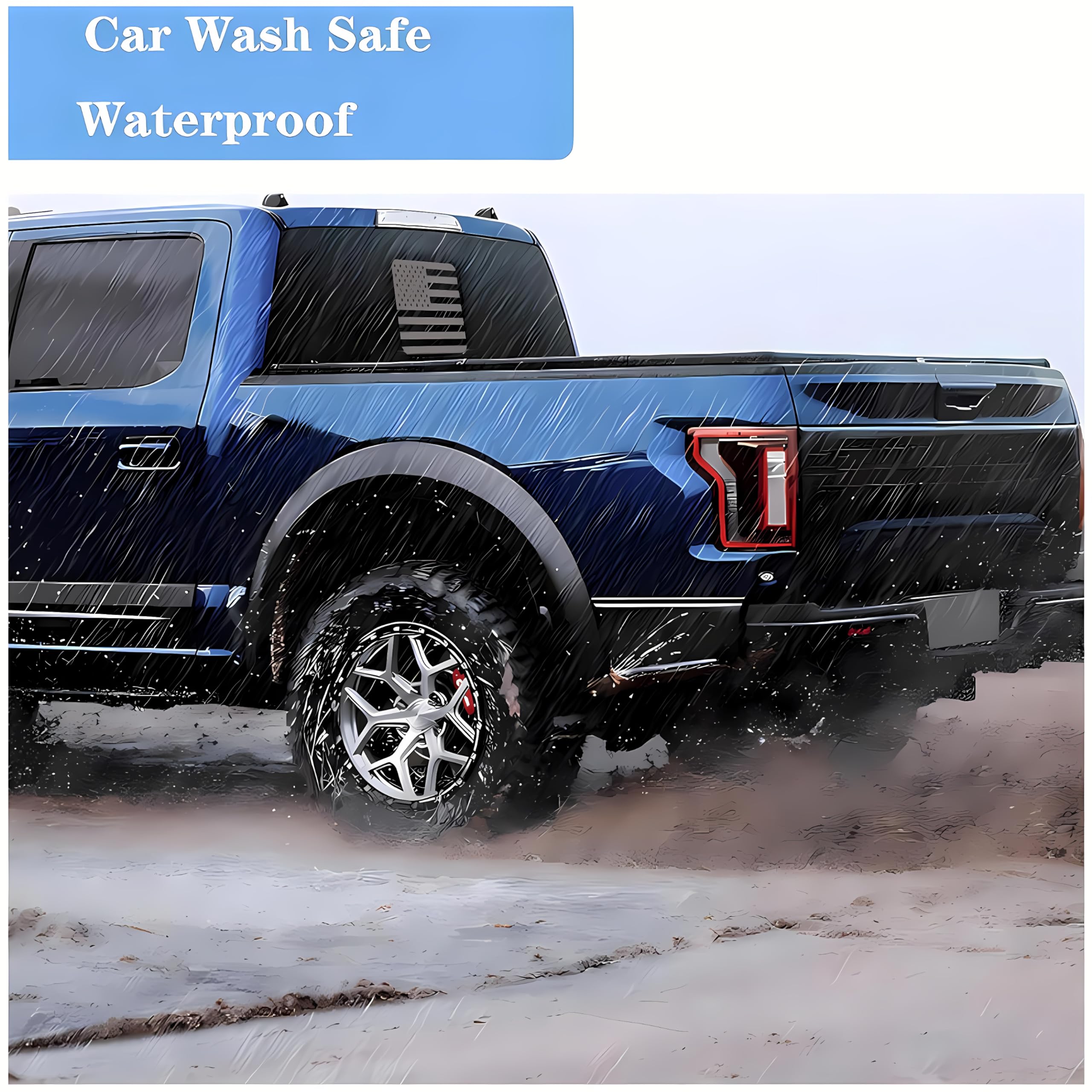 Fits Ford F150 F250 F350 2004-2024 Rear Middle Back Sliding Window American US Flag Vinyl Decal Matte Black Exterior Accessories