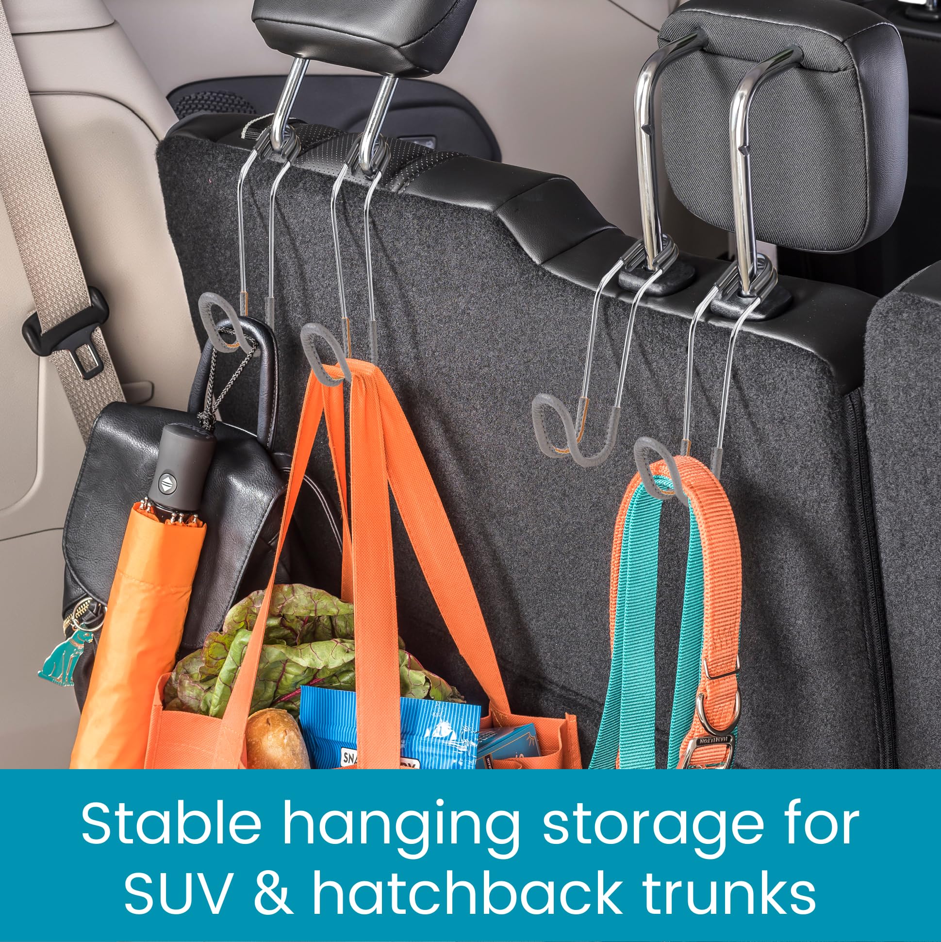 High Road Car Hooks For Purses And Bags With Leather Trim - Unbreakable Headrest Car Hooks For Large Purse Straps And Heavy Bags