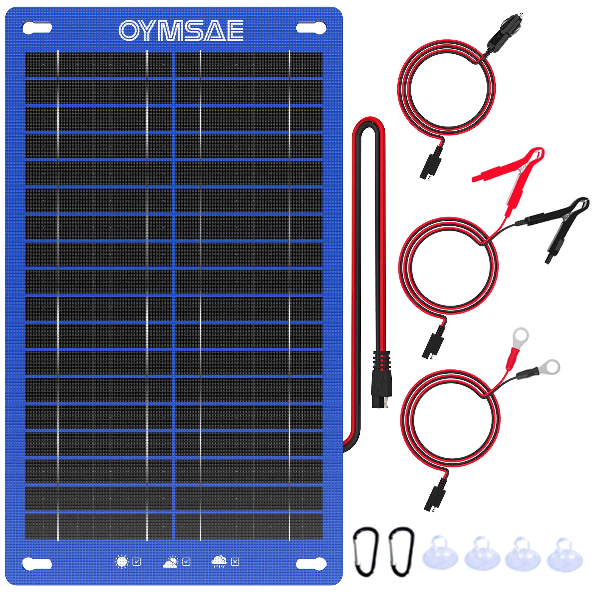 OYMSAE 12W Solar Car Battery Charger Portable 12V Trickle Battery Charger & Maintainer Waterproof Solar Panel for Car Boat Autom