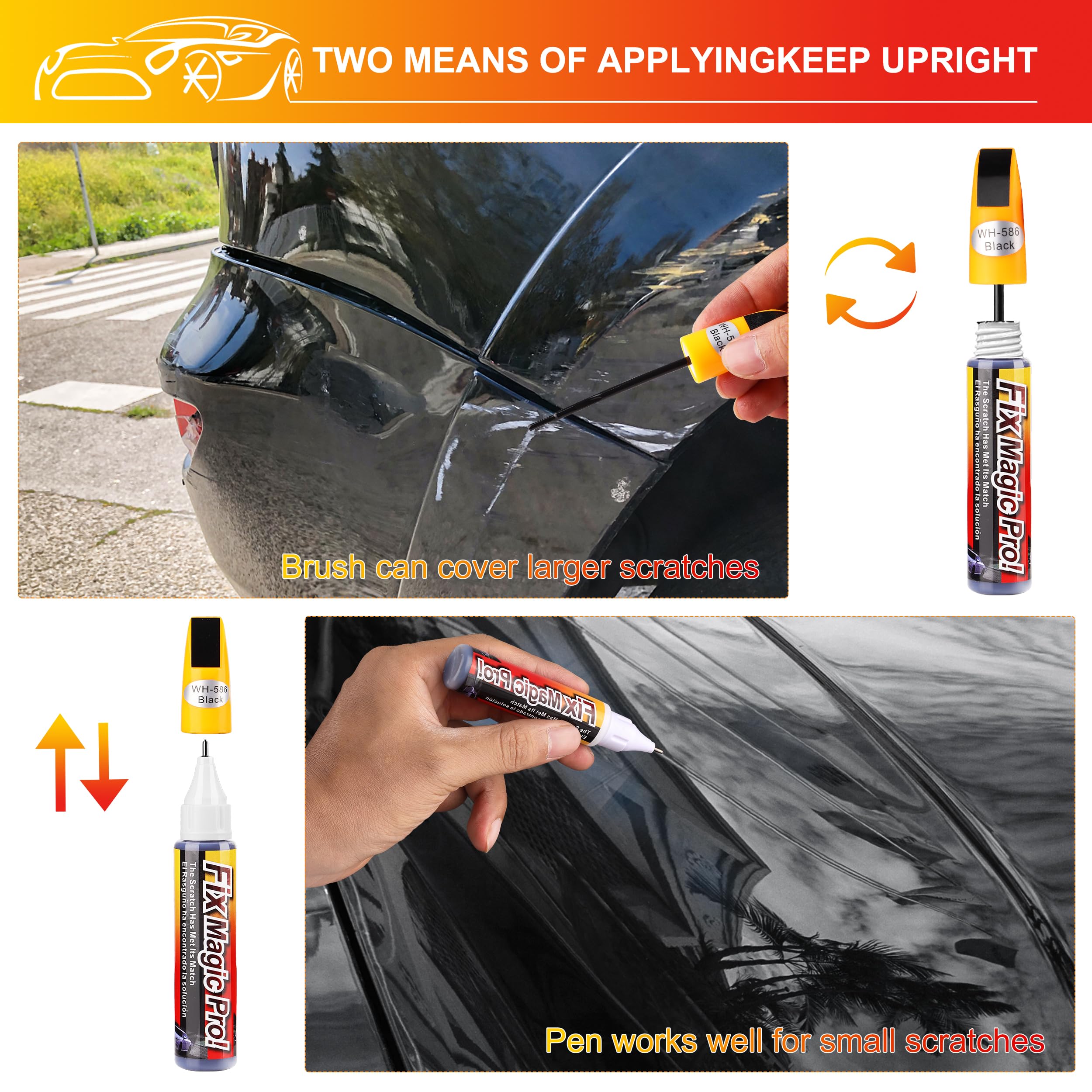 SUGEYA Touch Up Paint for Cars (Black), Two-in-One Car Paint Scratch Repair, Automotive Touch Up Paint Pen with Instruction Manu