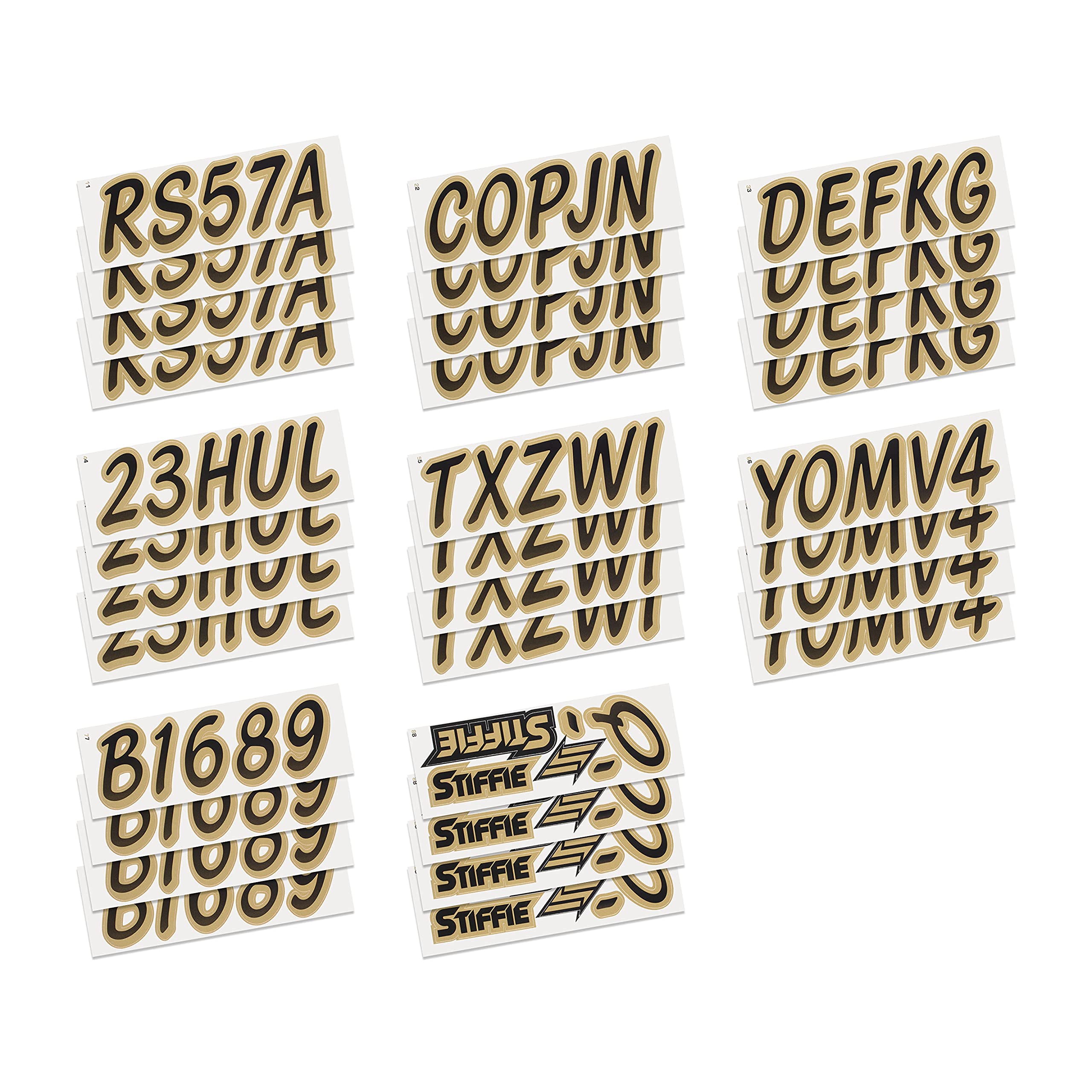 STIFFIE Whipline Black/Metallic Gold 3'' Boat & PWC Registration Decals  Numbers Letters Stickers