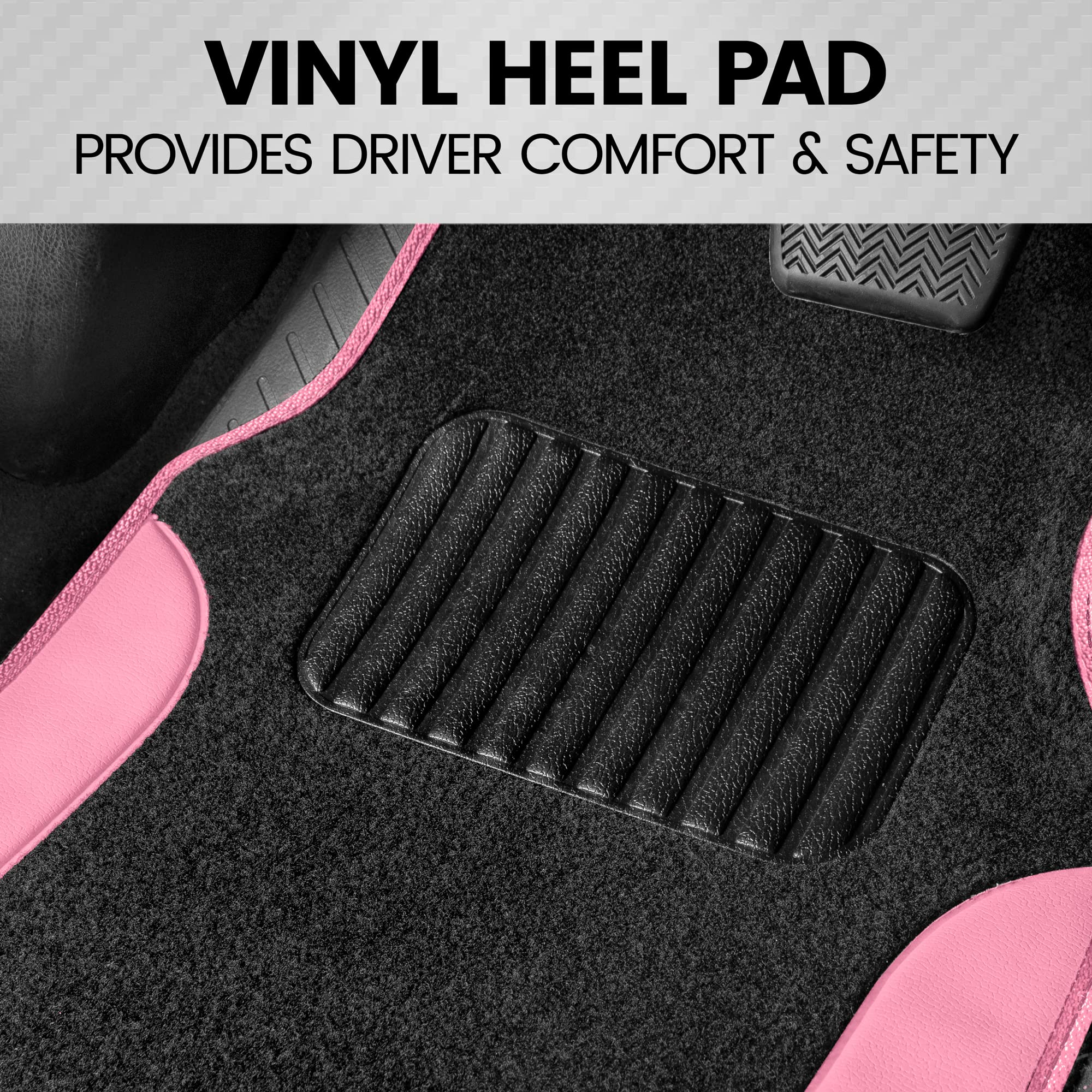 Bdk Pink Carpet - Two-Tone Faux Leather Automotive Floor Mats, Included Anti-Slip Features And Built-In Heel Pad, Stylish For Ca