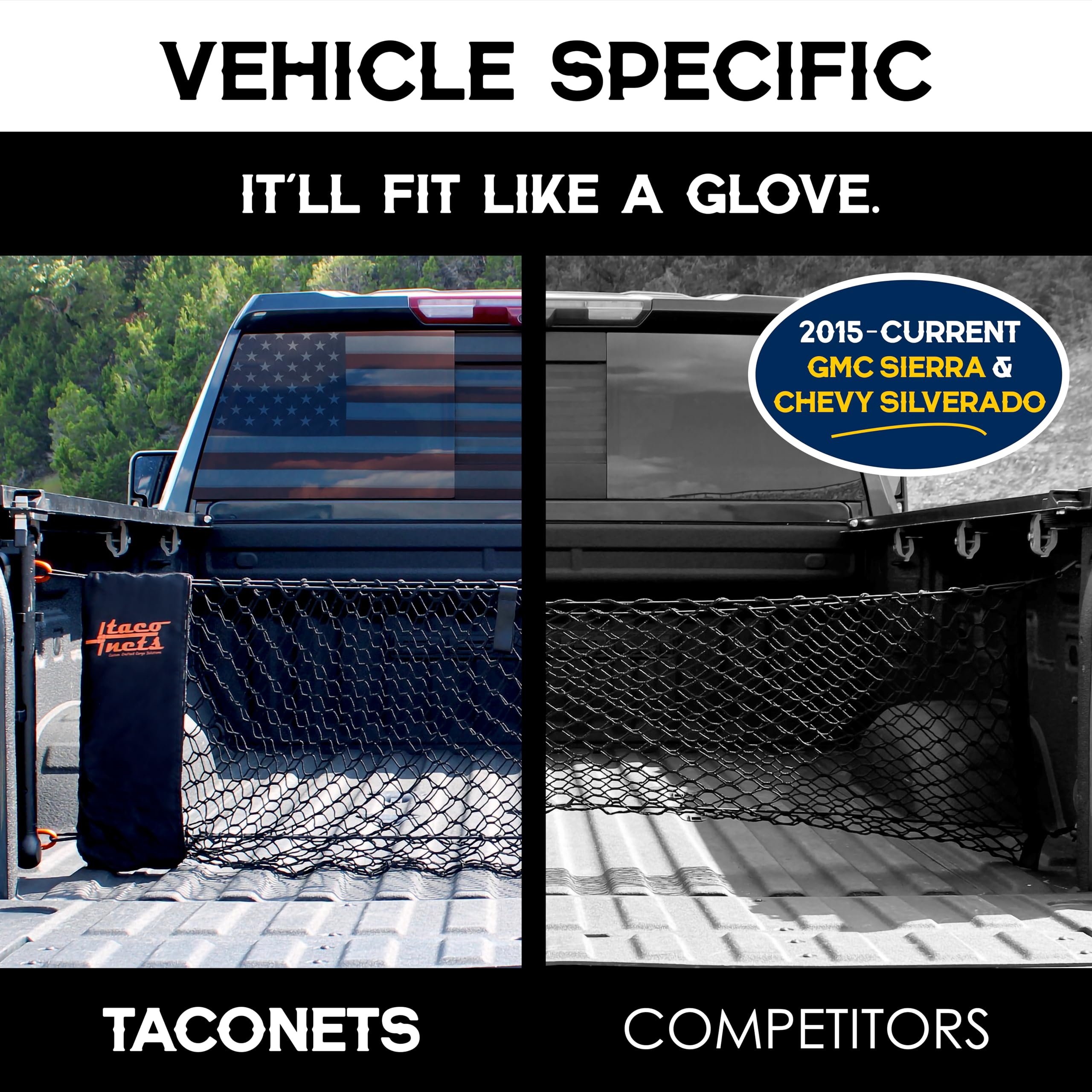 Taconets Gmc Sierra & Chevy Silverado Envelope Style Truck Bed Cargo Net - Fits 2013-2024 - Upgraded 5Mm Bungee - Free Storage B