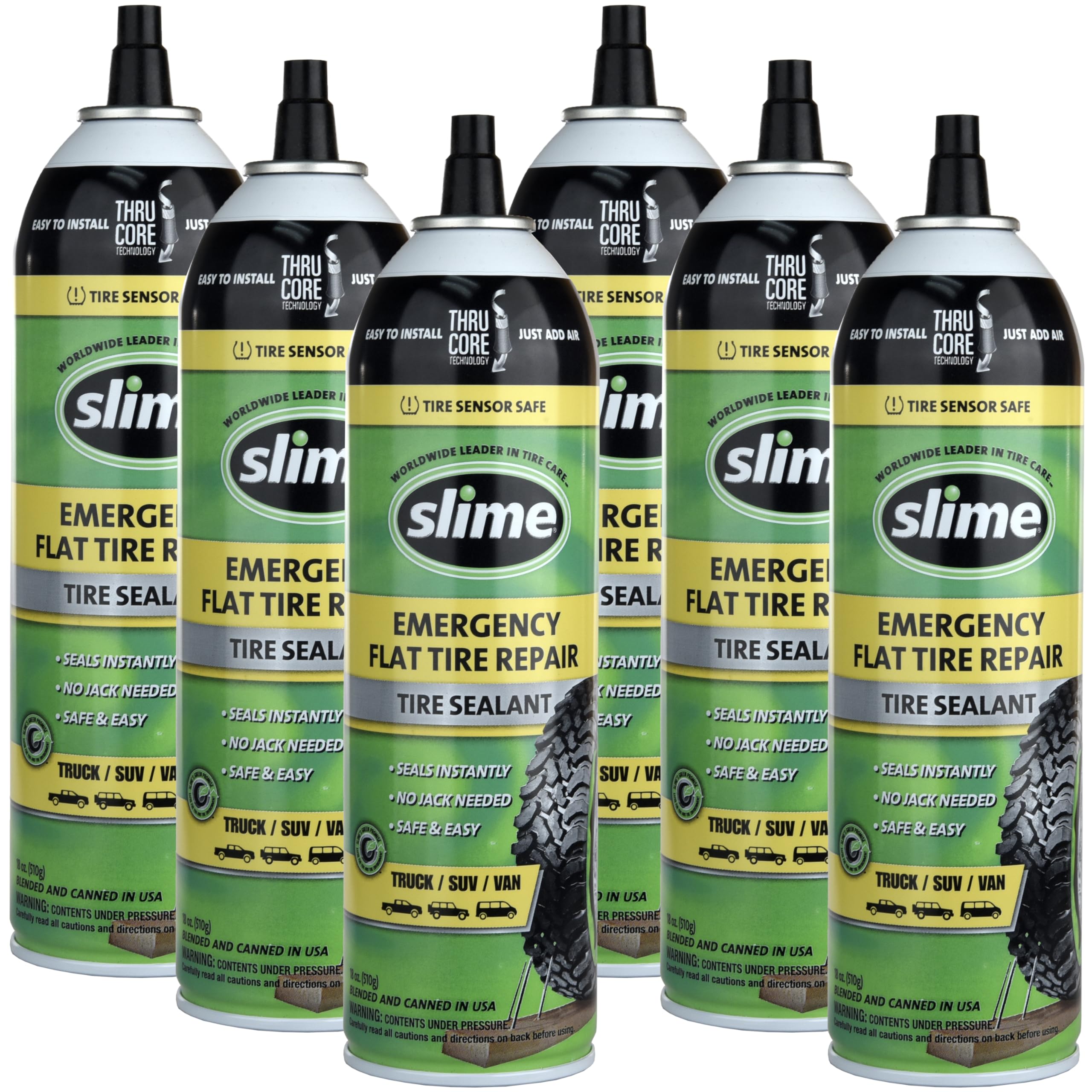 Slime 60187-6Pk Flat Tire Puncture Repair Sealant, Emergency Repair For Highway Vehicles, Suitable For Cars/Trailers, Non-Toxic,