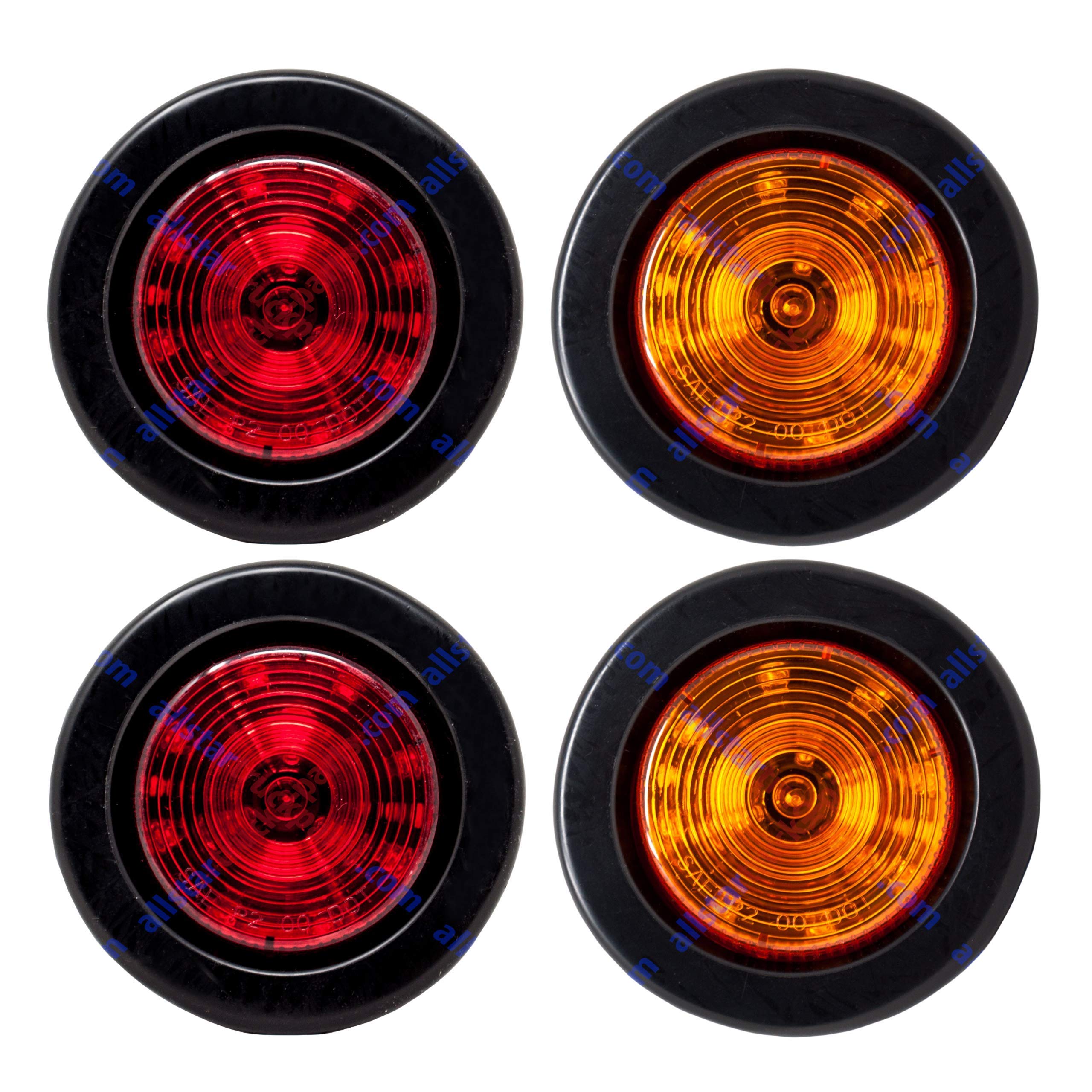 All Star Truck Parts] 2X Amber + 2X Red 2.5'' 12 Led Round Side Marker Clearance Lights Grommet Flush Mount, Sealed Truck Traile