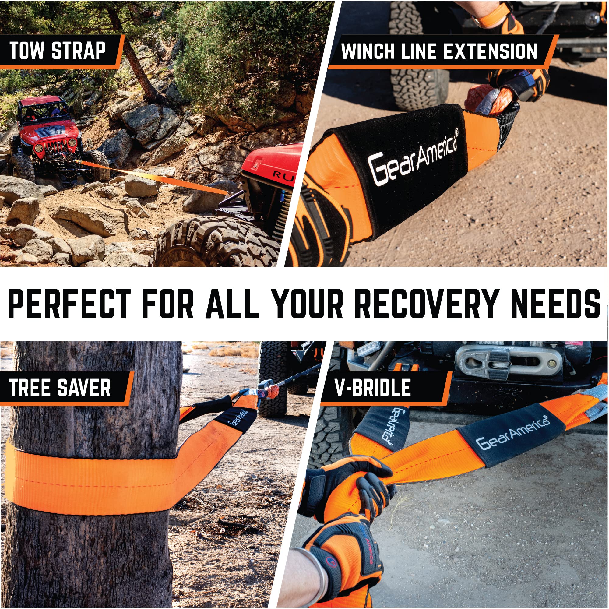 GearAmerica Tree Saver/Winch Line Extension Strap 4'' x 10' - Certified 46,076 lbs - Off Road Towing and Recovery - Extreme Weat