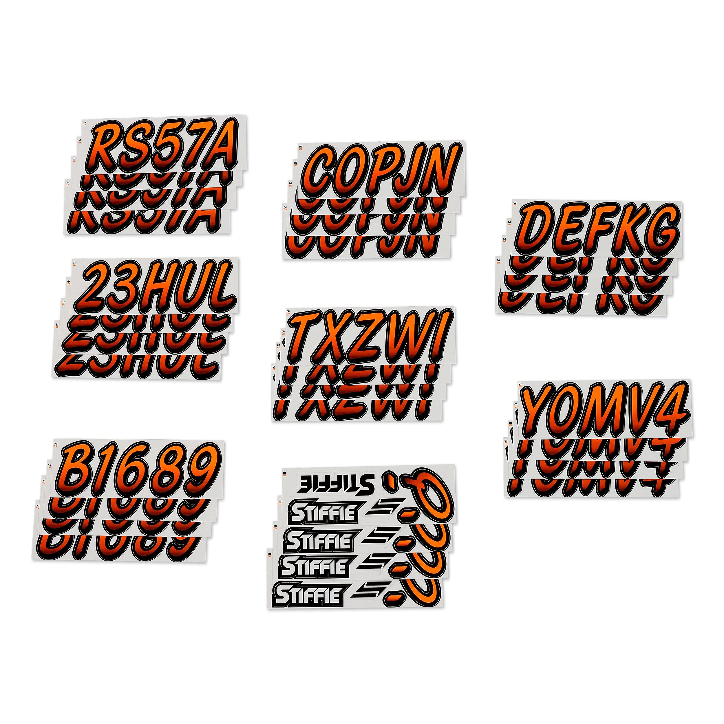 STIFFIE Whipline Electric Orange/Black 3'' Boat & PWC Registration Decals  Numbers Letters Stickers