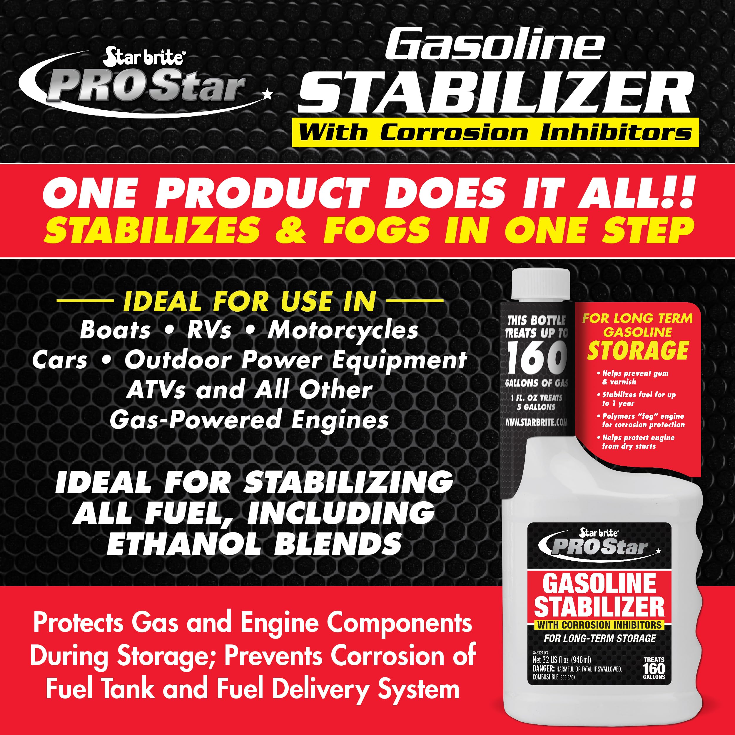 Star Brite Pro Star Gasoline Stabilizer - Fog & Protect Stored Engines & Entire Fuel System From Corrosion - Keep Gas Fresh For