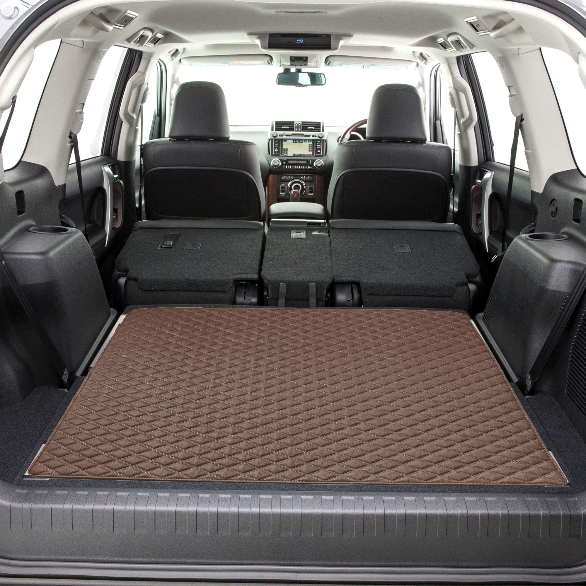 Fh Group F16501 Deluxe Heavy-Duty Faux Leather Diamond Pattern Multi-Purpose Cargo Liner Size: 46   , Brown Color W. Gift- Unive