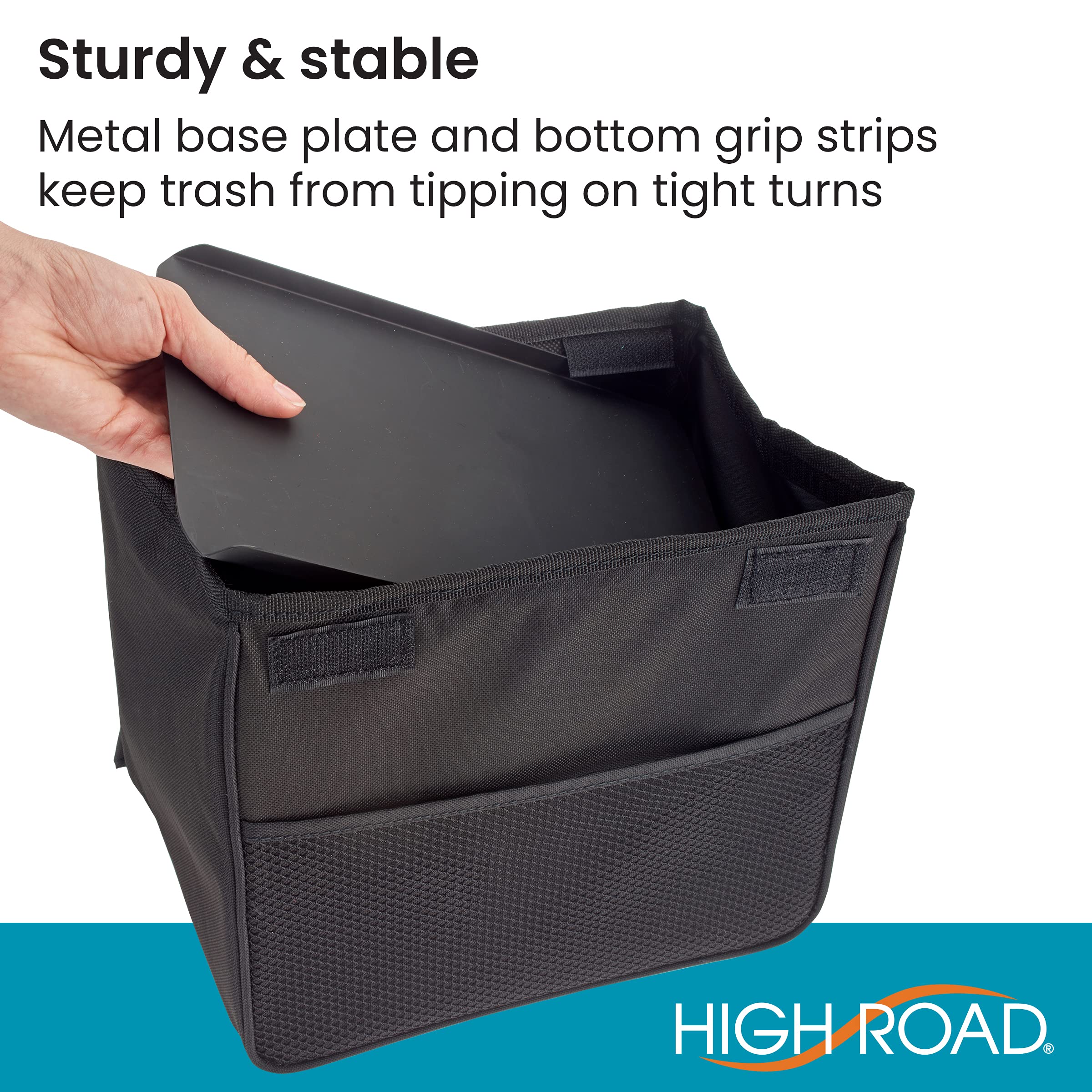 High Road Trashstand Weighted Car Trash Can With Lid And Removable Leakproof Liner - Universal Fit Behind Center Console In Back