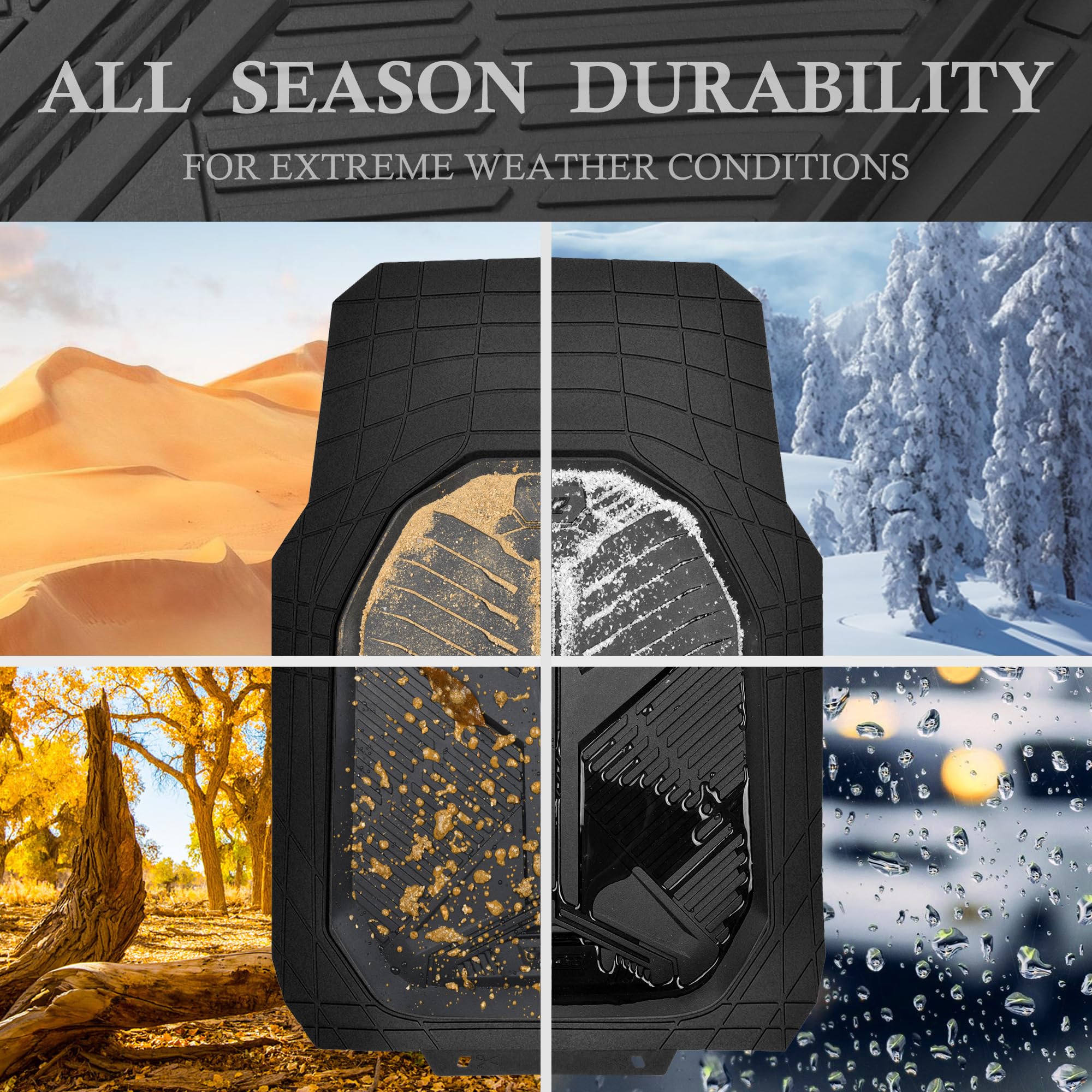 Car Pass Heavy Duty Rubber Car Mats, Deep-Dish Odorless Car Floor Mats All Weather, Universal Trim-To-Fit For Suvs Trucks Sedans