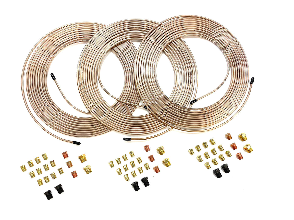 The Stop Shop 3 Kits. Each Kit Is 25 Feet Of 3/16 Inch (4.75 Mm) Copper Nickel Brake Line With Fittings, 028'' Wall Thickness