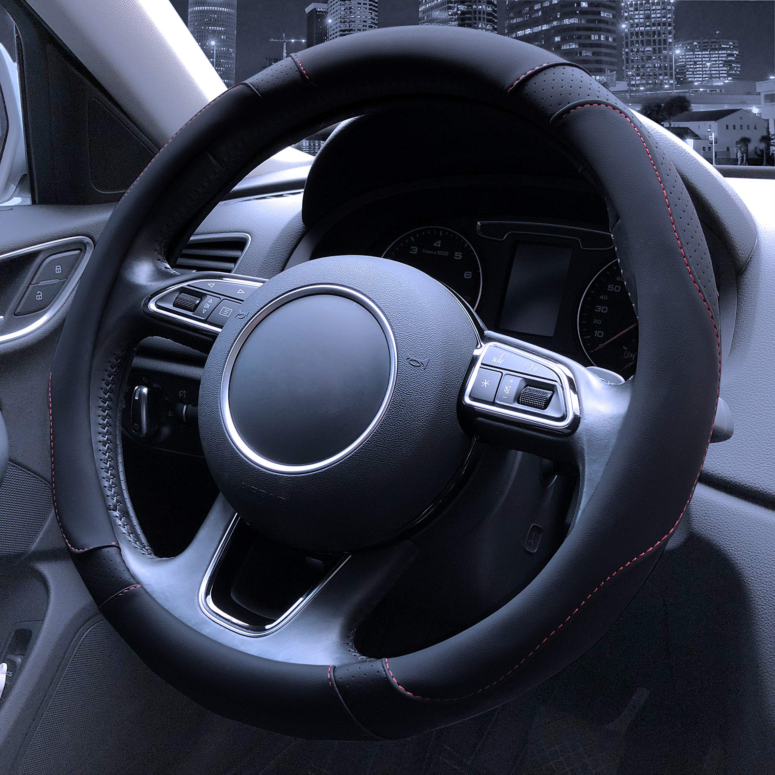 Binsheo Automative Car Steering Wheel Cover 15 Inch Comfort Durability Safety Anti-Slip,Black