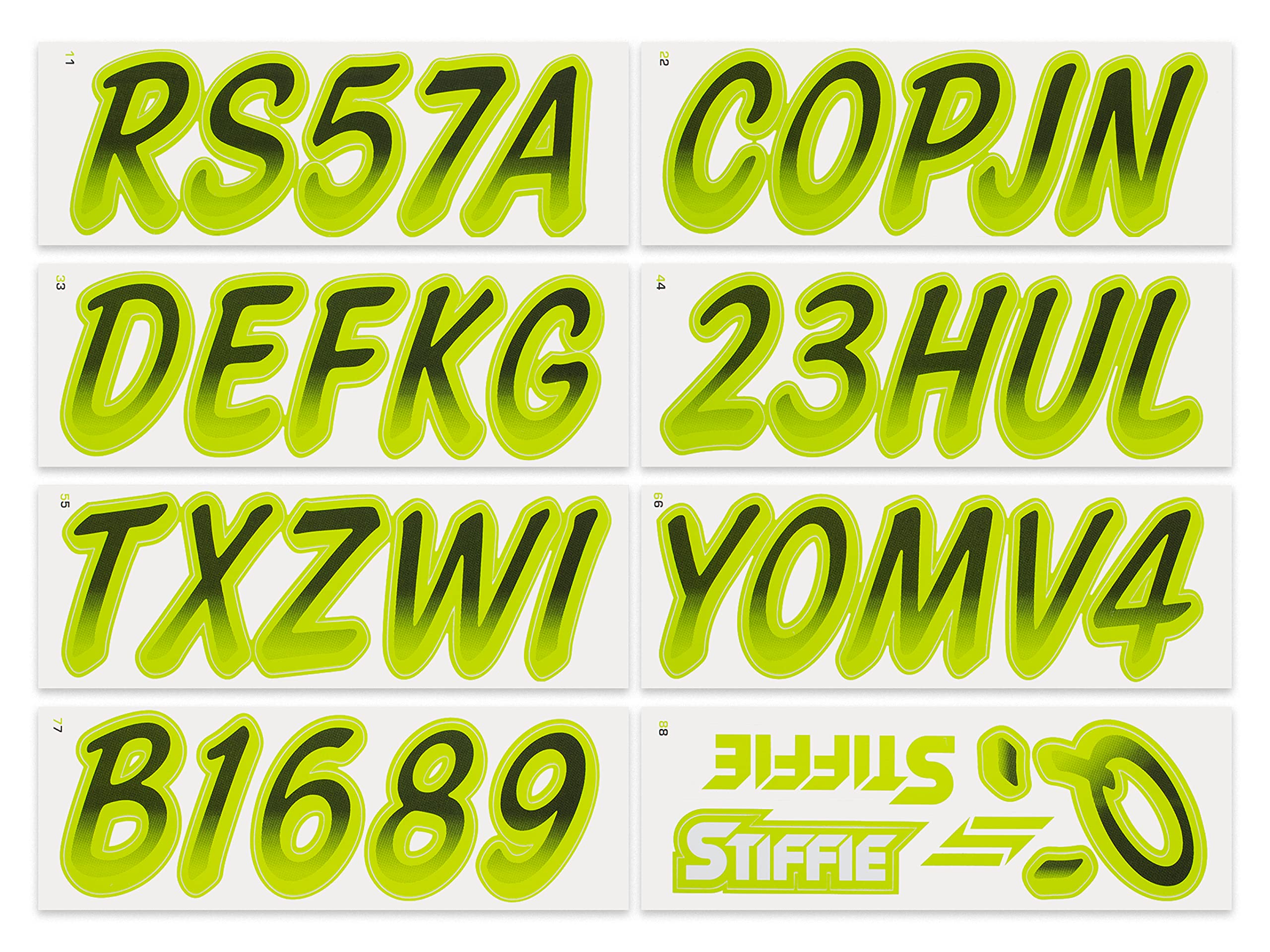 STIFFIE Whipline Black/Atomic Green 3'' Boat & PWC Registration Decals  Numbers Letters Stickers