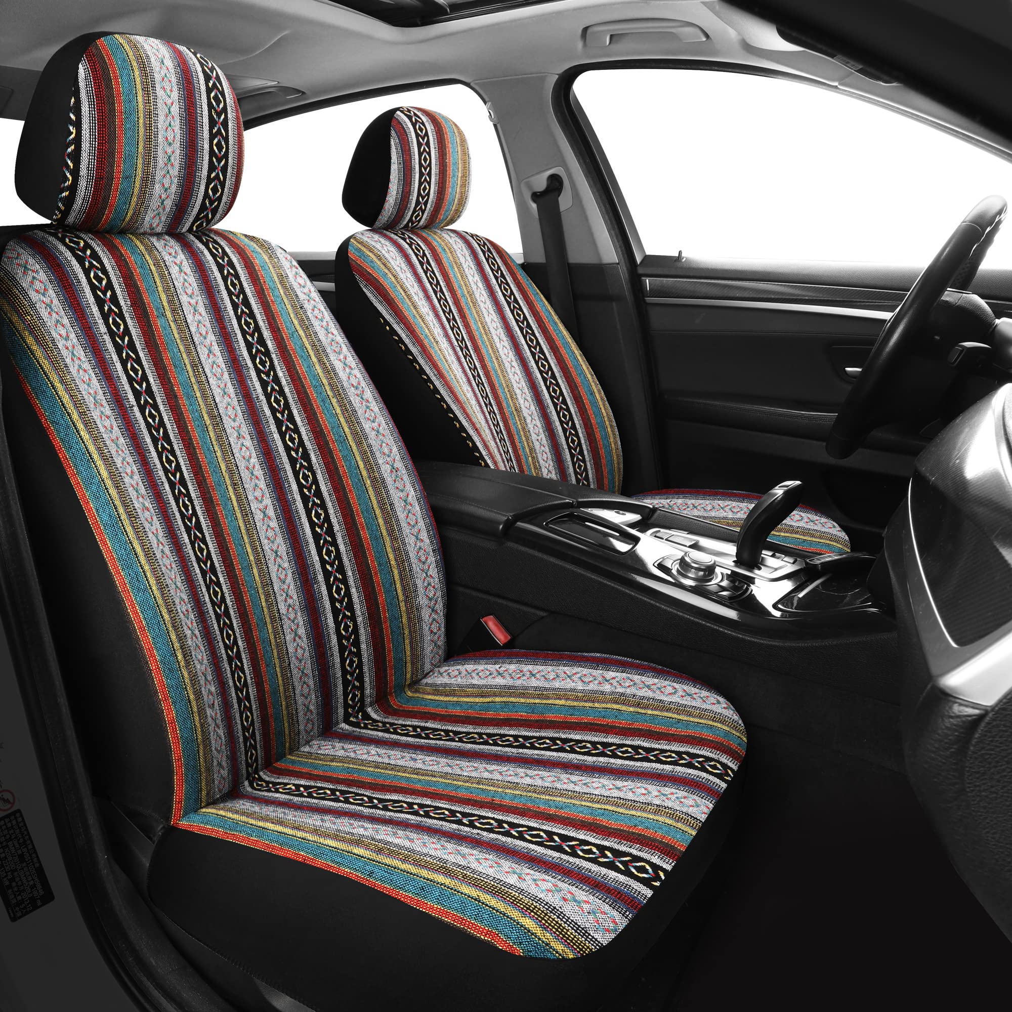 Haiyaotimes Baja Saddle Blanket Car Seat Covers Front Set With Seat Belt Pads, Washable Breathable Seat Covers For Cars, Universal Fit Interior Covers For Most Sedan Truck Suv, Airbag Compatible, Red