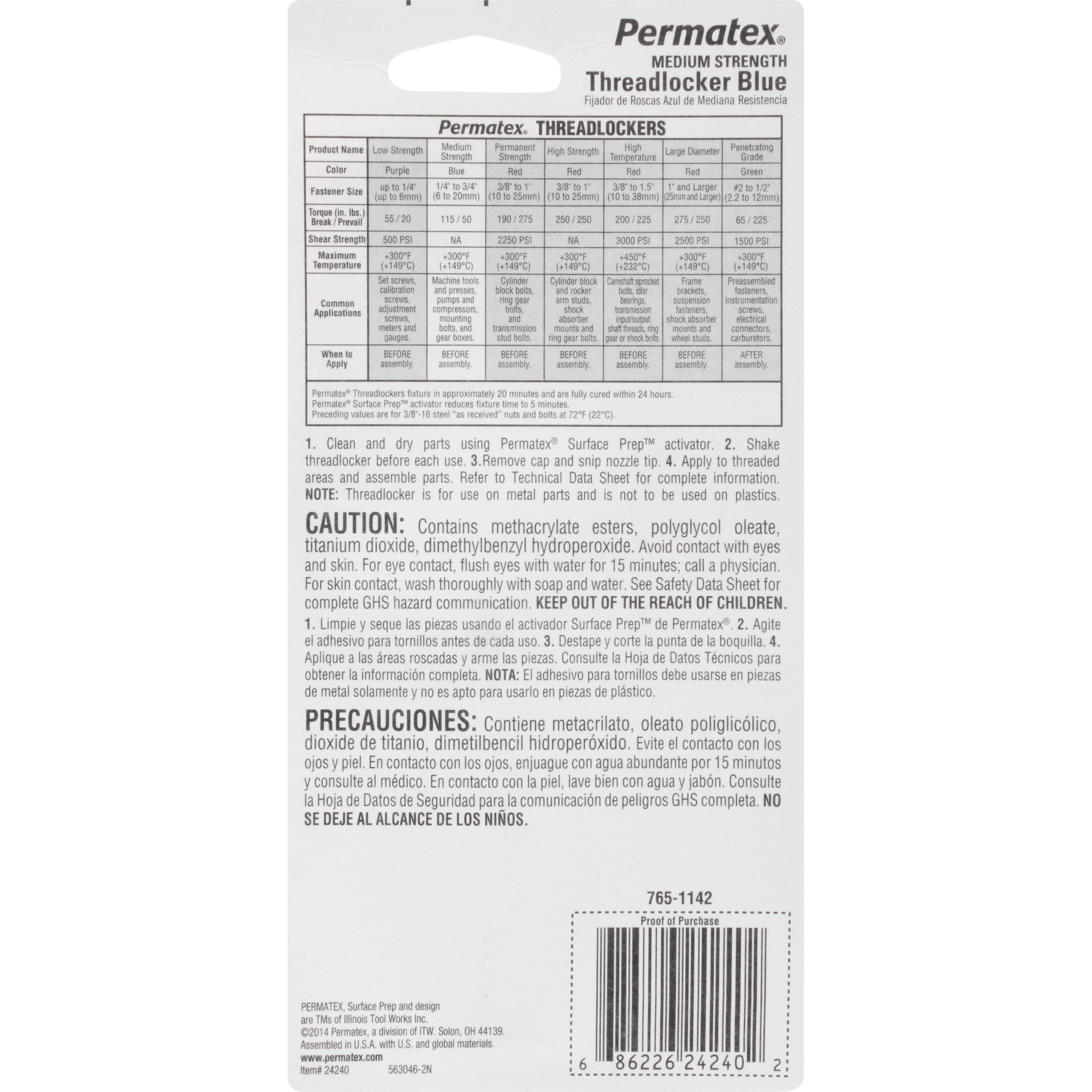 Permatex 24240-6Pk Medium Strength Threadlocker Blue, 36 Ml (Pack Of 6)