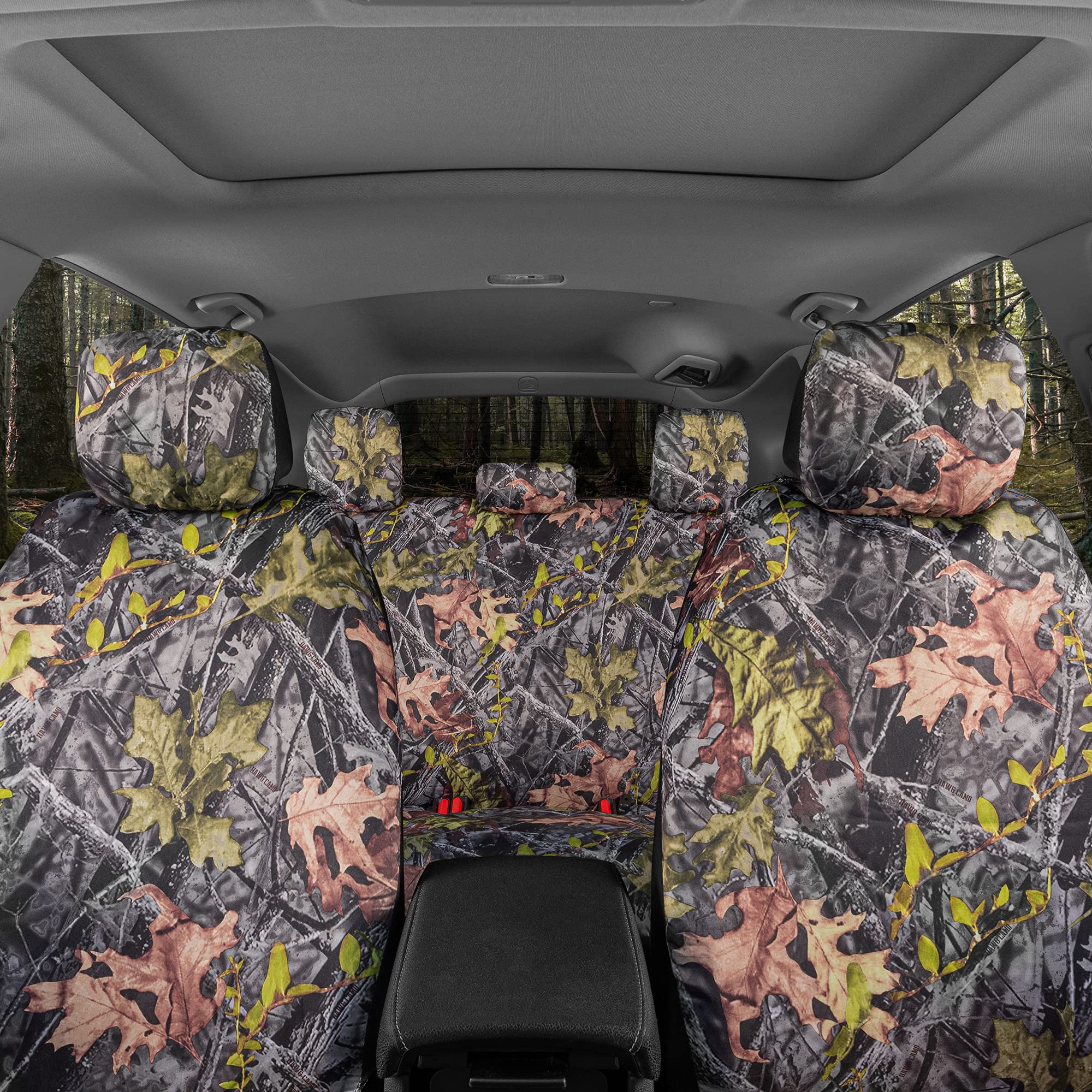 BDK Camo Car Seat Covers Full Set with Floor Mats - Complete Interior Protection Set, Realistic Green Forest Camouflage Pattern,