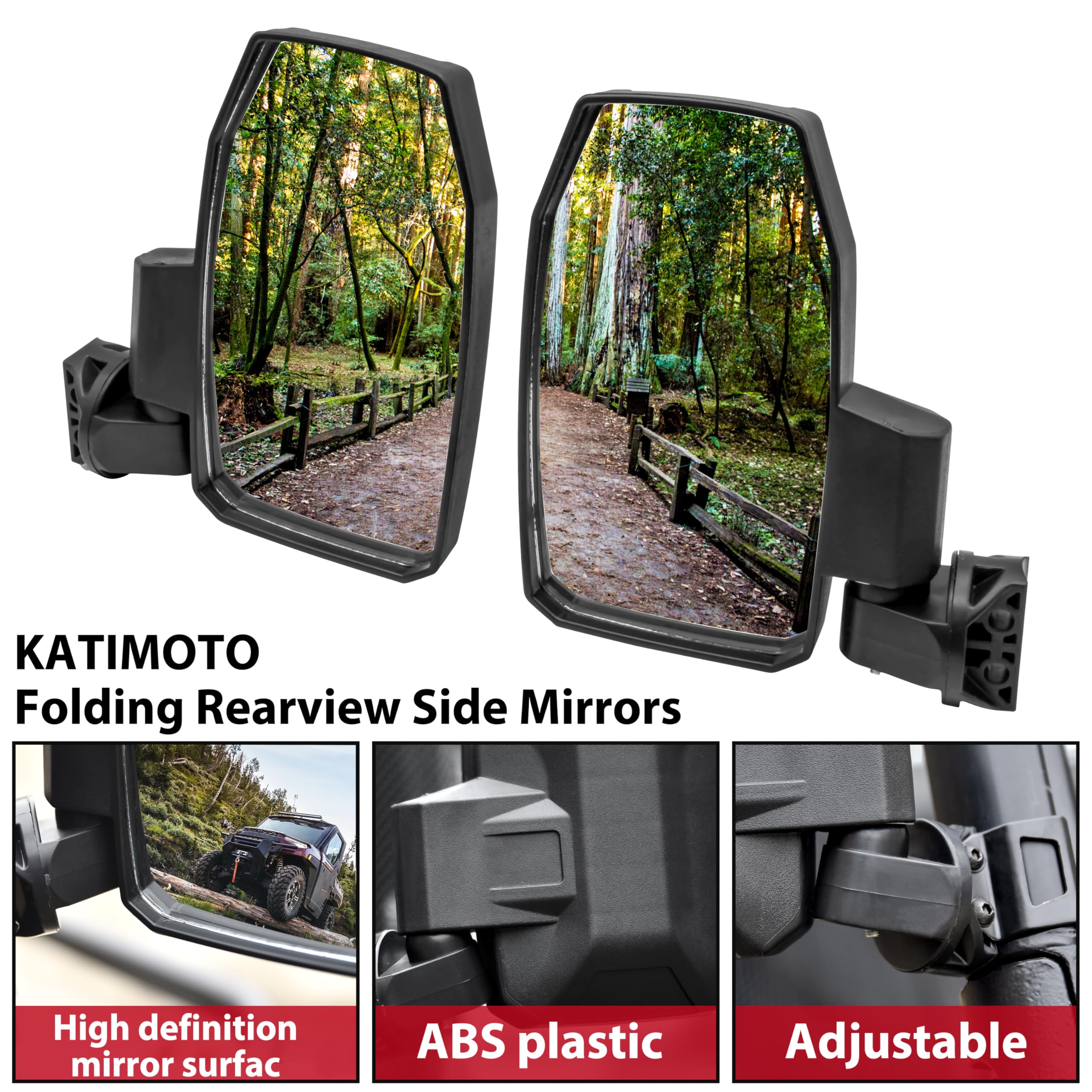 Katimoto Adjustable Side Rear View Mirrors For Polaris Ranger 1000 Xp 570 900 17-24, Folding Rearview Side Mirrors For Polaris Ranger Xp 1000 900 570 Crew Diesel 2017-2024 Accessories (2Pcs)
