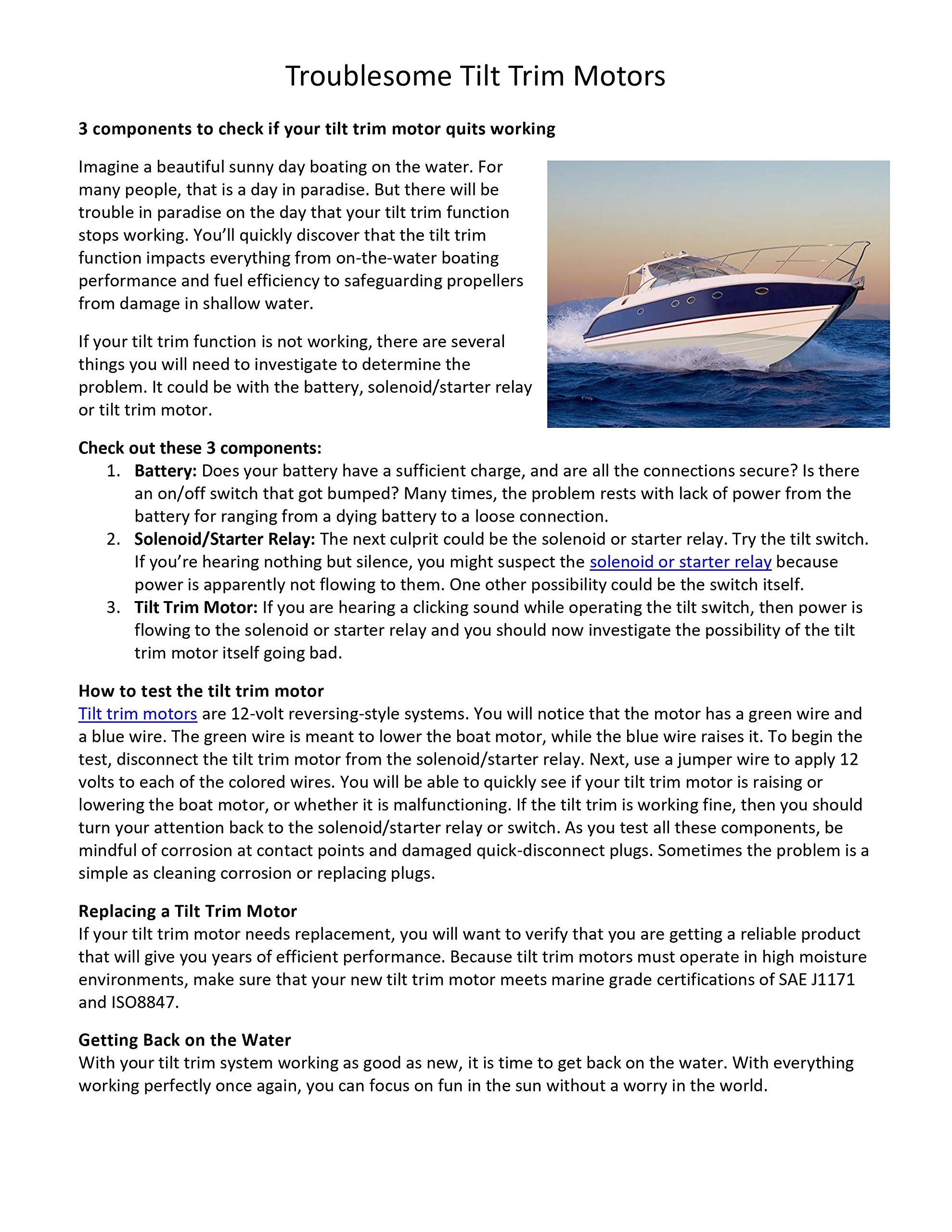 Db Electrical 430-20007 Power Tilt Trim Motor Compatible With/Replacement For Evinrude, Johnson, Omc, Sea-Drive All Models 81-92