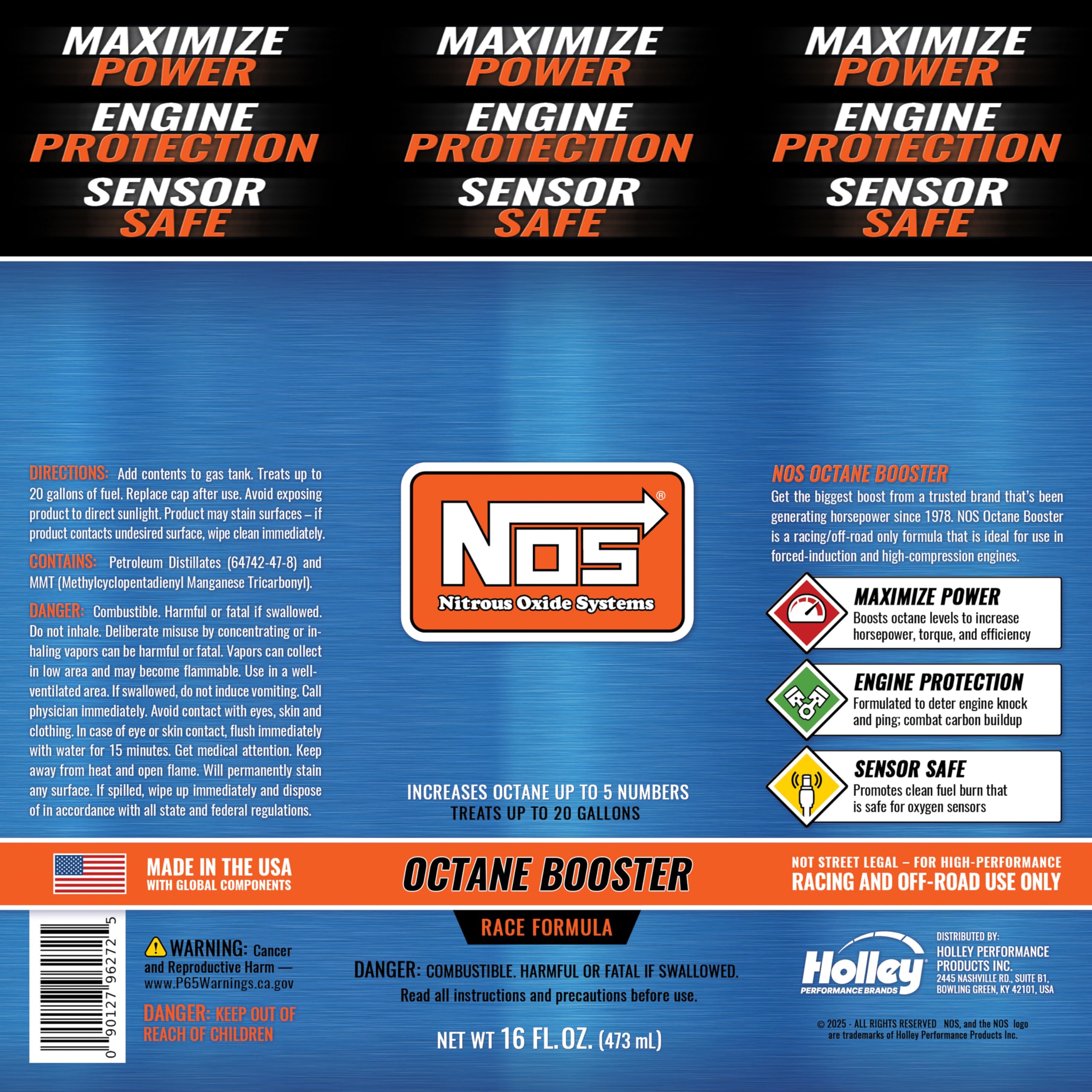 NOS Octane Booster - Increases Octane Up to 5 Points - Boosts Power in Turbocharged & High Compression Engines - Off-Road & Raci