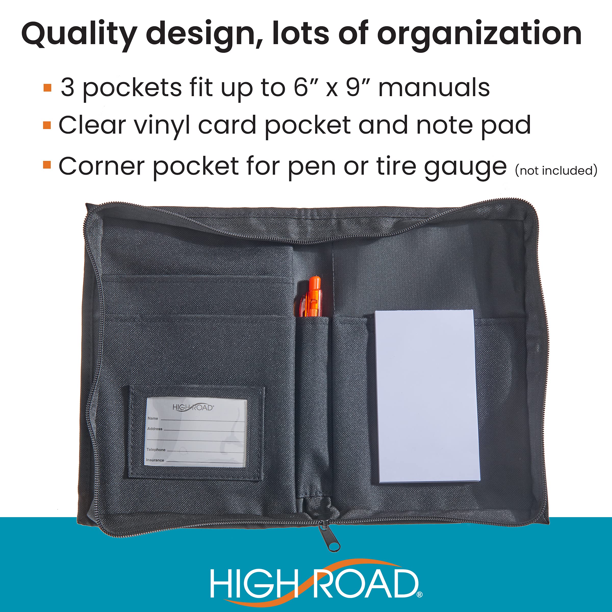 High Road Car Glove Box Organizer, Registration and Insurance Document Holder and Car Manual Holder with Flexible Secure Zippere