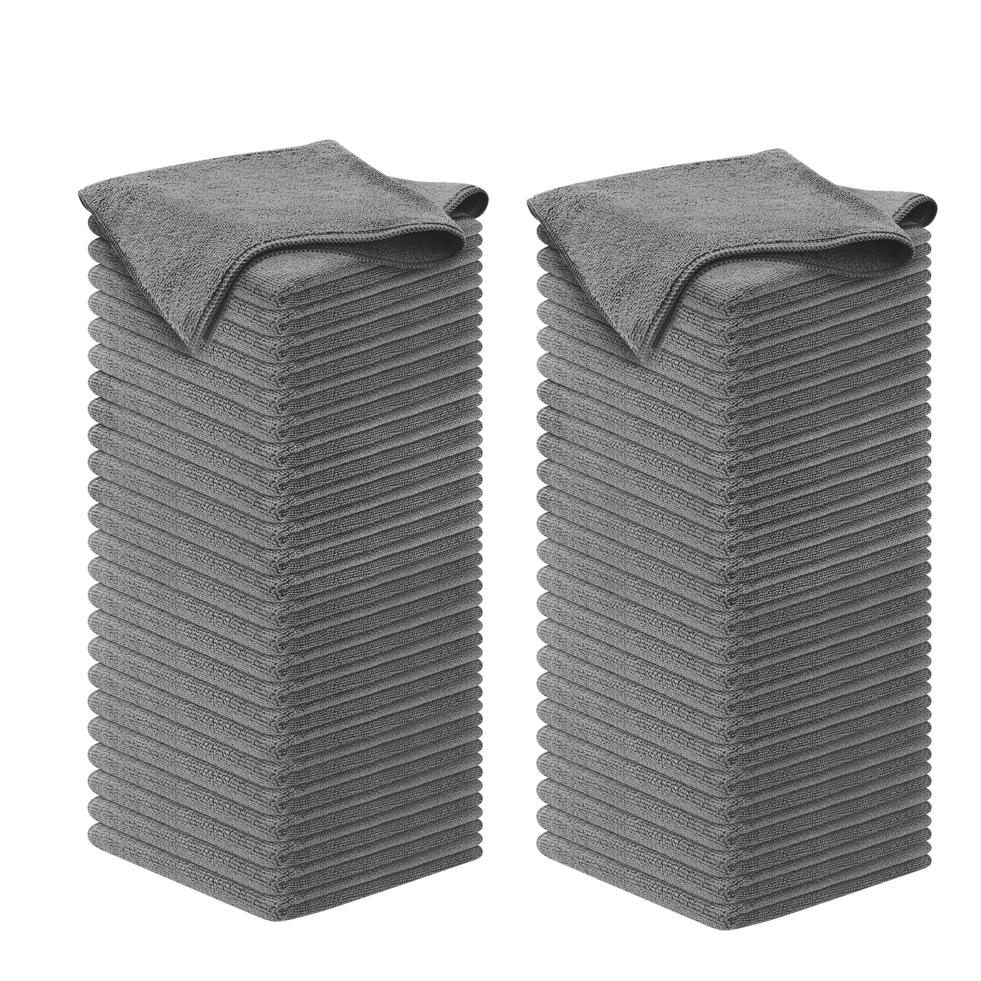 Microfiber Cleaning Cloth Grey - 100 Pcs (12.5x12.5) - High Performance - 1200 Washes, Ultra Absorbent Microfiber Towel Weave Gr
