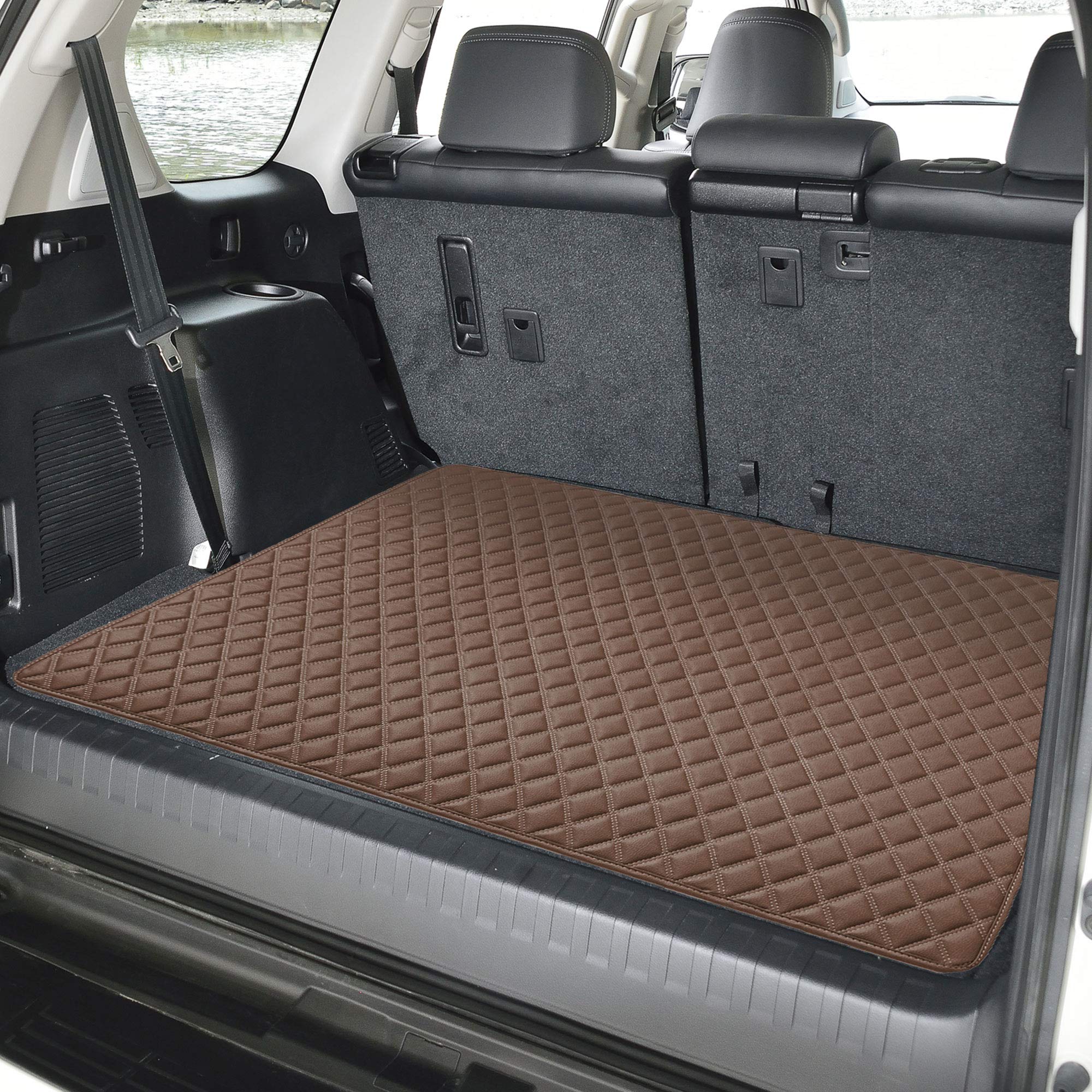 Fh Group F16501Brown-32 Deluxe Heavy Duty Faux Leather Diamond Pattern Multi-Purpose Brown Automotive Cargo Liner Fits Most Cars