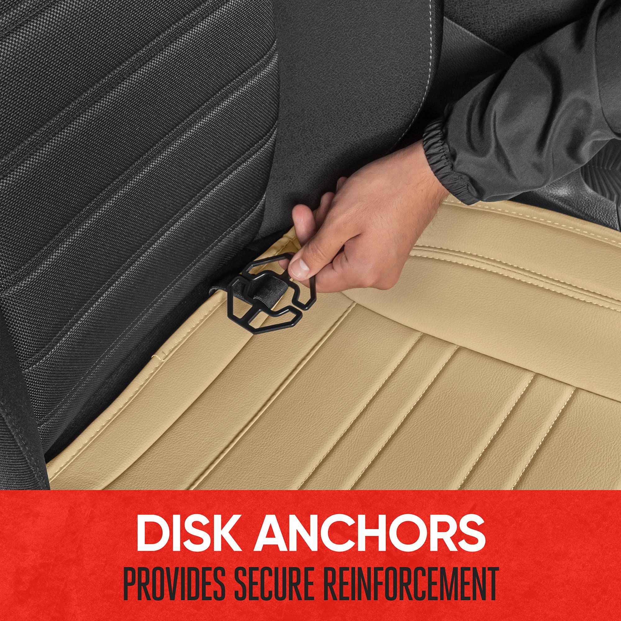 Motor Trend Seat Covers For Cars Trucks Suv, Faux Leather Full Set Beige Padded Car Seat Covers With Storage Pockets, Premium In