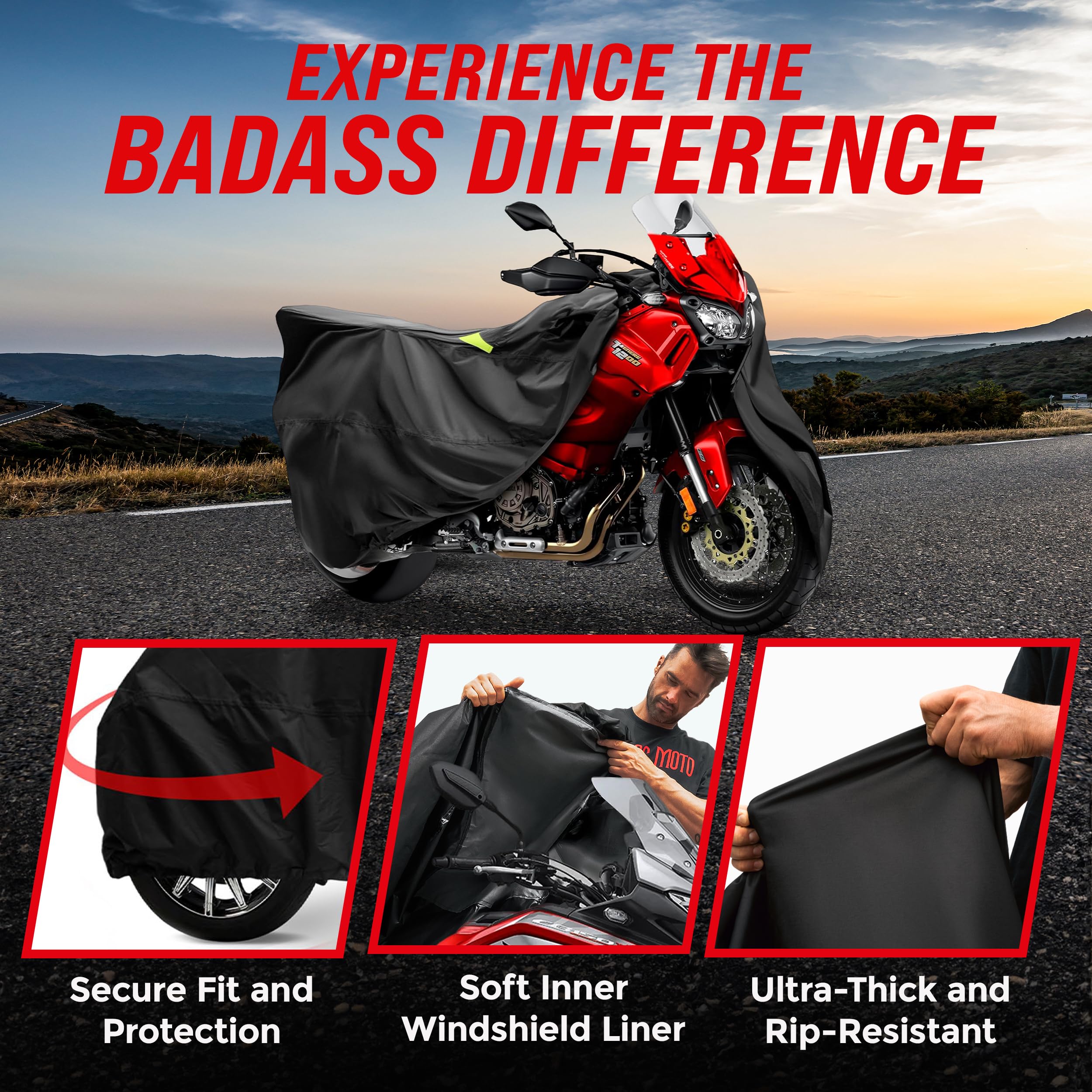 Badass Moto Ultimate Large Adventure Motorcycle Cover Waterproof Outdoor Adjusts to Top Case Motorcycle Sun Cover For Honda Afri