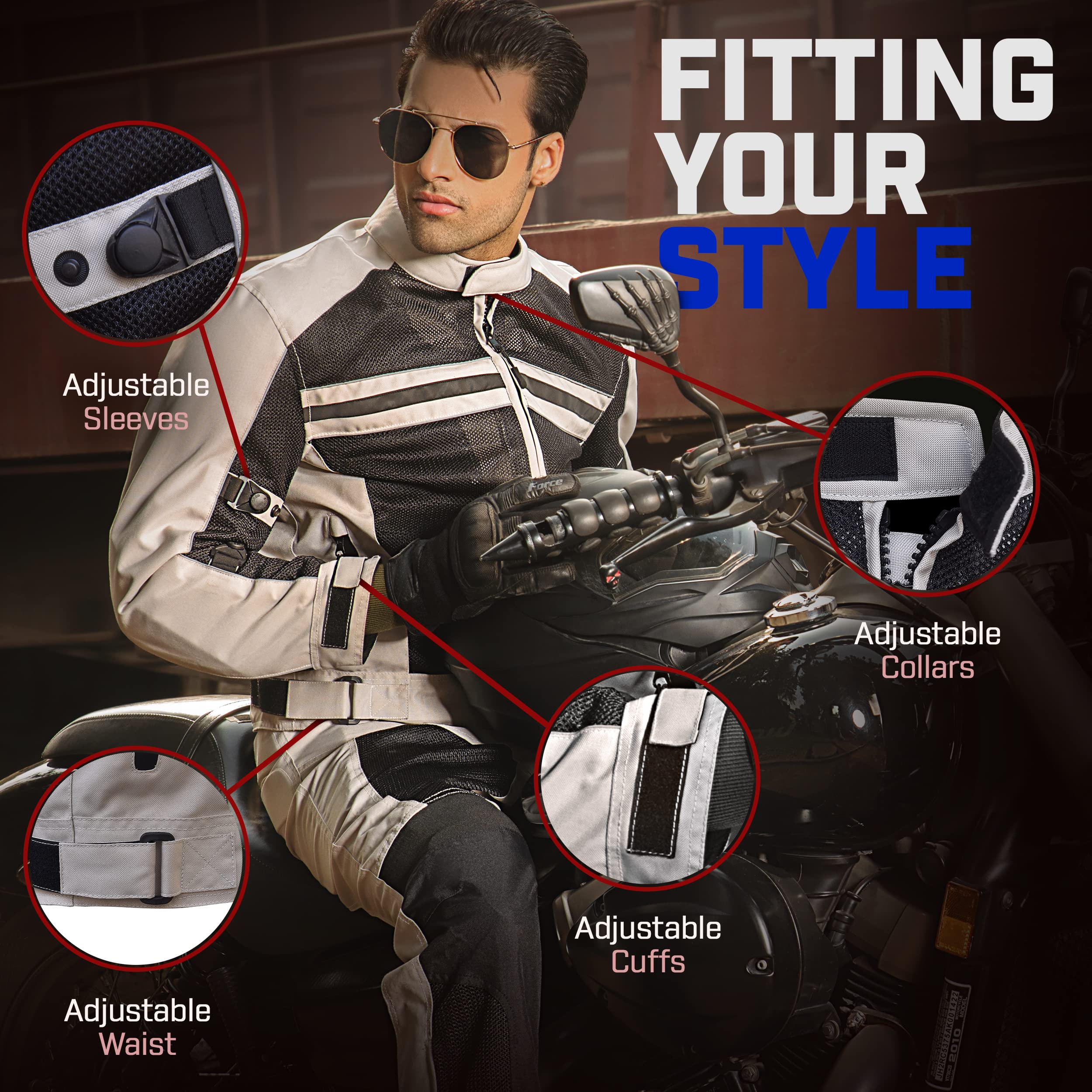 Wicked Stock Motorcycle Jacket Men - Ce Level1 Reflective Summer Biker Jacket Men With Adjustable Cuffs & Waist Belt - Lightweight & Comfortable Mesh Motorcycle Jacket With Armor For Men