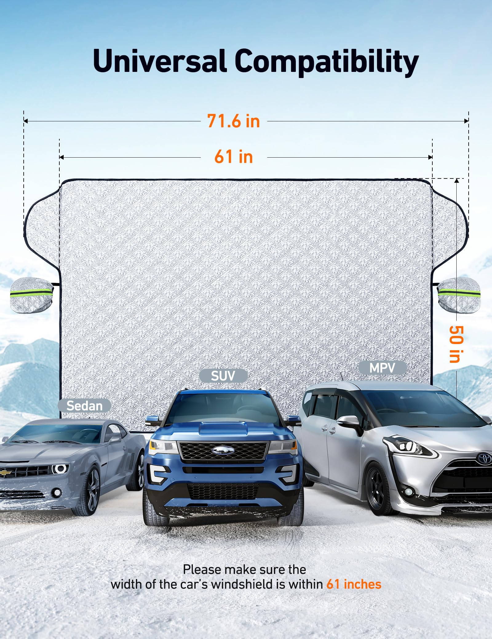 Astroai Windshield Snow Cover, Windshield Cover For Ice And Snow 4-Layer Protection For Snow, Ice, Uv, Frost Wiper & Mirror Cove