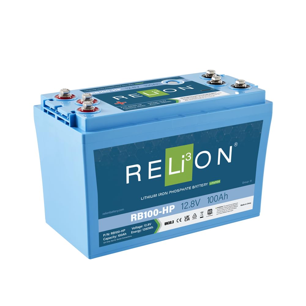Relion Rb100-Hp | 12V 100 Ah| Lifepo4 Lithium-Ion Dual Purpose Battery | Cranking + House Power | Group 31 | Waterproof (Ip67 Rating) | 10 Year Warranty | Perfect For Fresh & Salt Water Boats, Rv Etc.